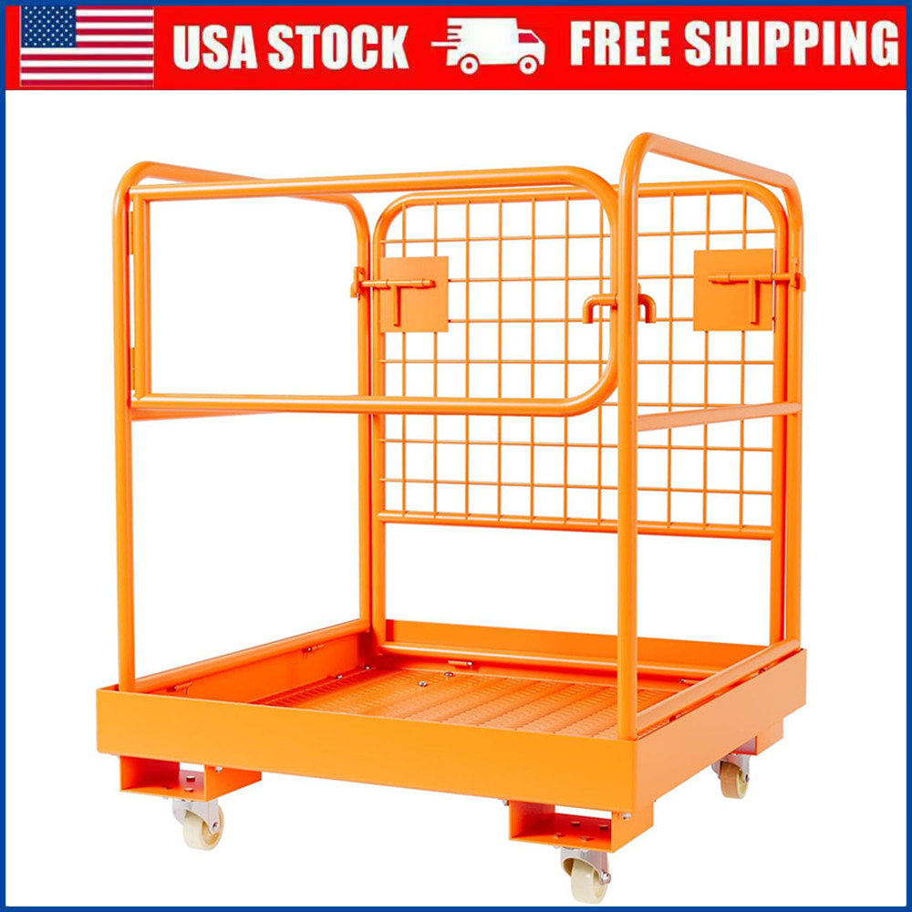 36″x36″ Forklift Safety Cage 1200LBS Heavy Duty Collapsible Work Platform,Wheels