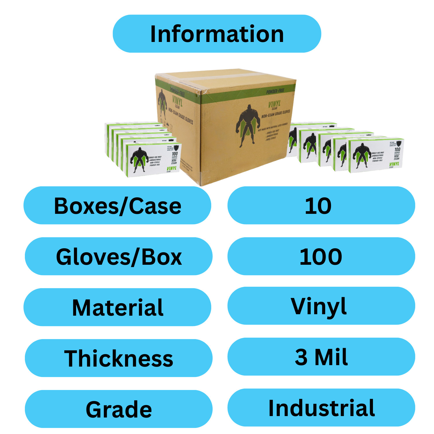 Clear Vinyl Latex and Powder Free Gloves 3 Mil Large, 2000 Pcs, Non Exam