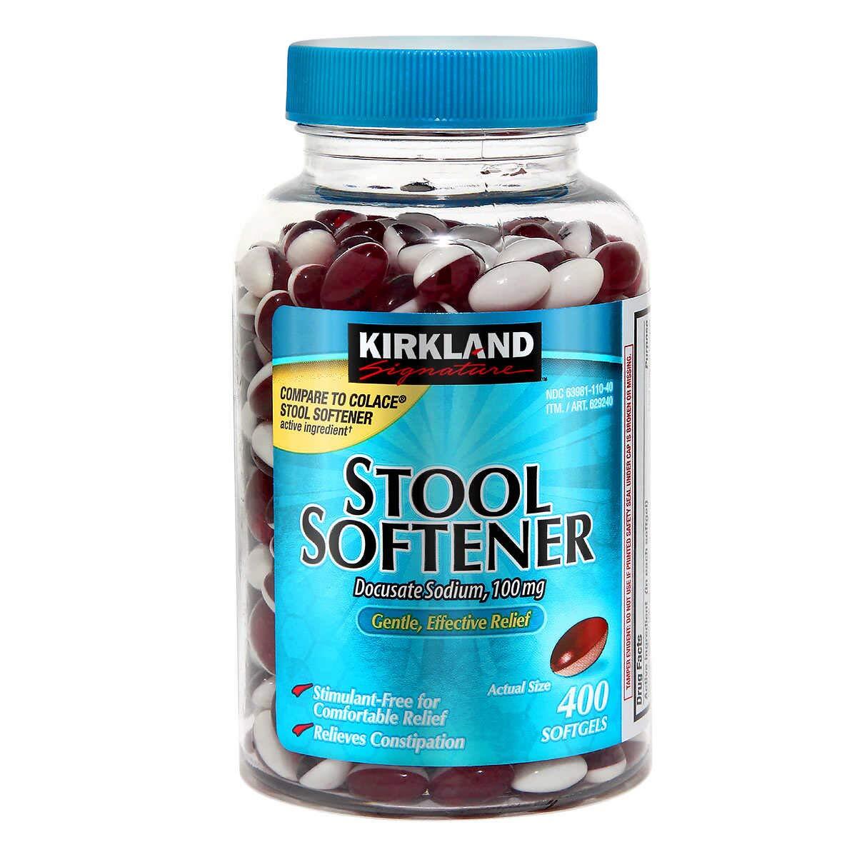 Kirkland Signature Stool Softener Docusate Sodium 100 mg 400 Softgels (Pack of 2
