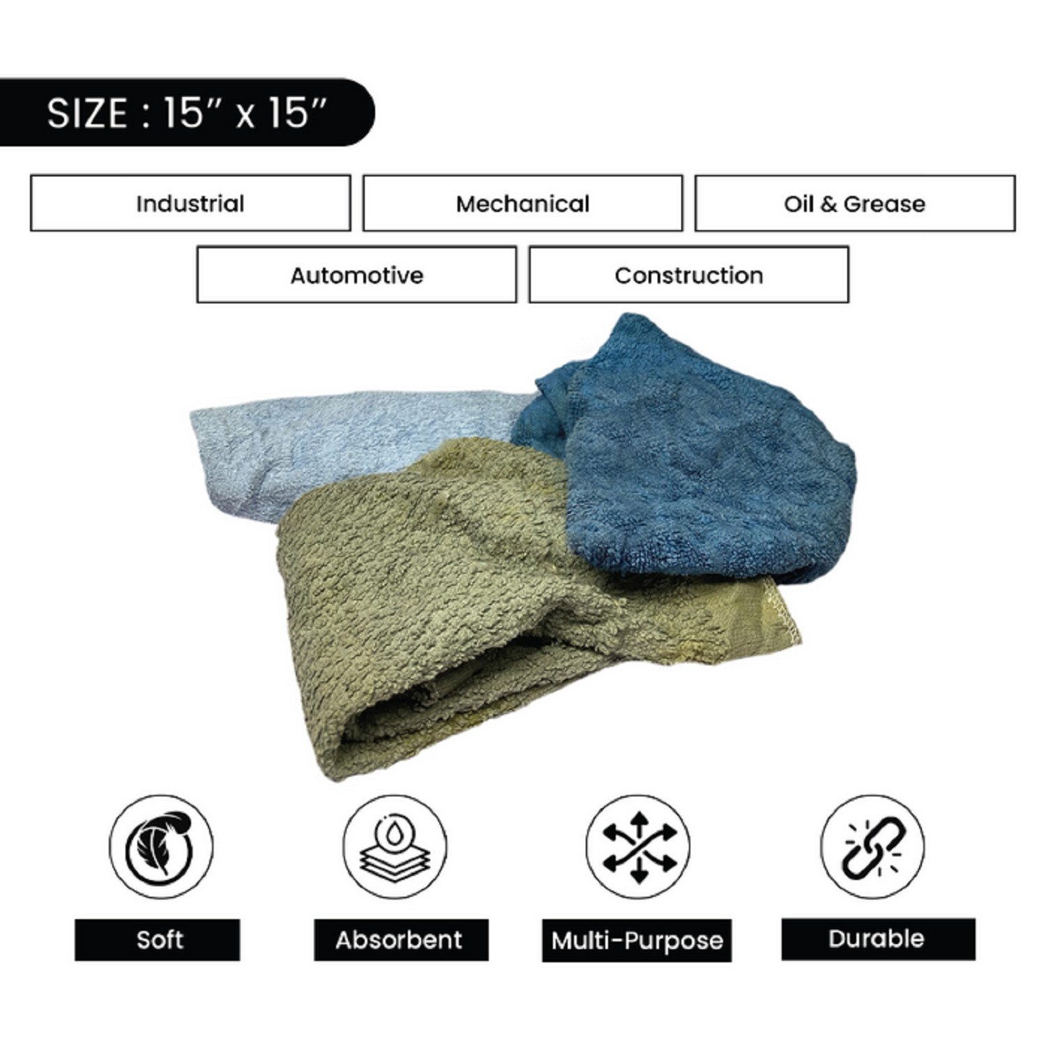 Color Terry Towel 100% Cotton Cleaning Rags – 5 lbs. Box – Multipurpose Cleaning