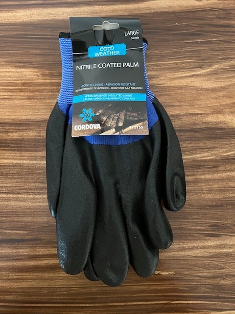 Cordova Cold Weather Gloves Size Large Nitrile Coated Palm Acrylic Lining