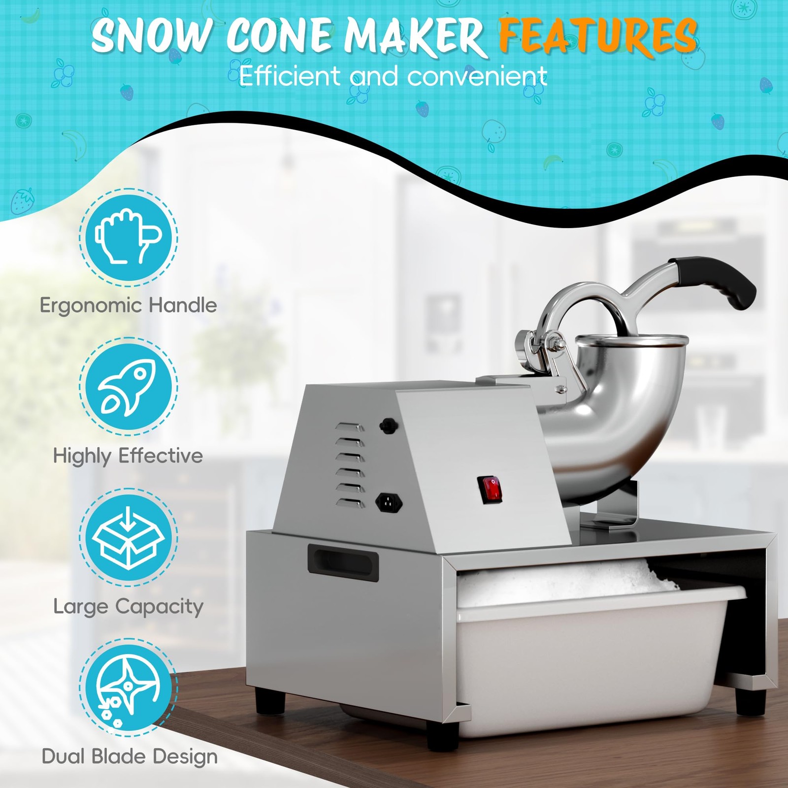 Snow Cone Machine Shaved Ice, 500LB/H Commercial Ice Crusher Shaved Ice Machi…