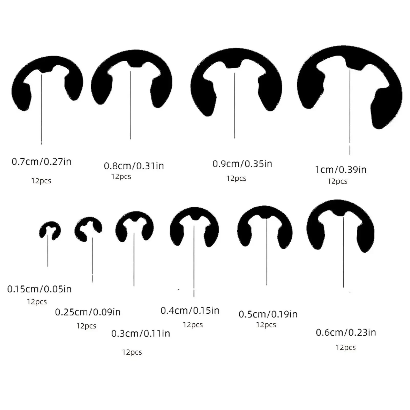 120PCS Black Stainless Steel Snap Ring E-Clip Circlip Washer Assortment Set