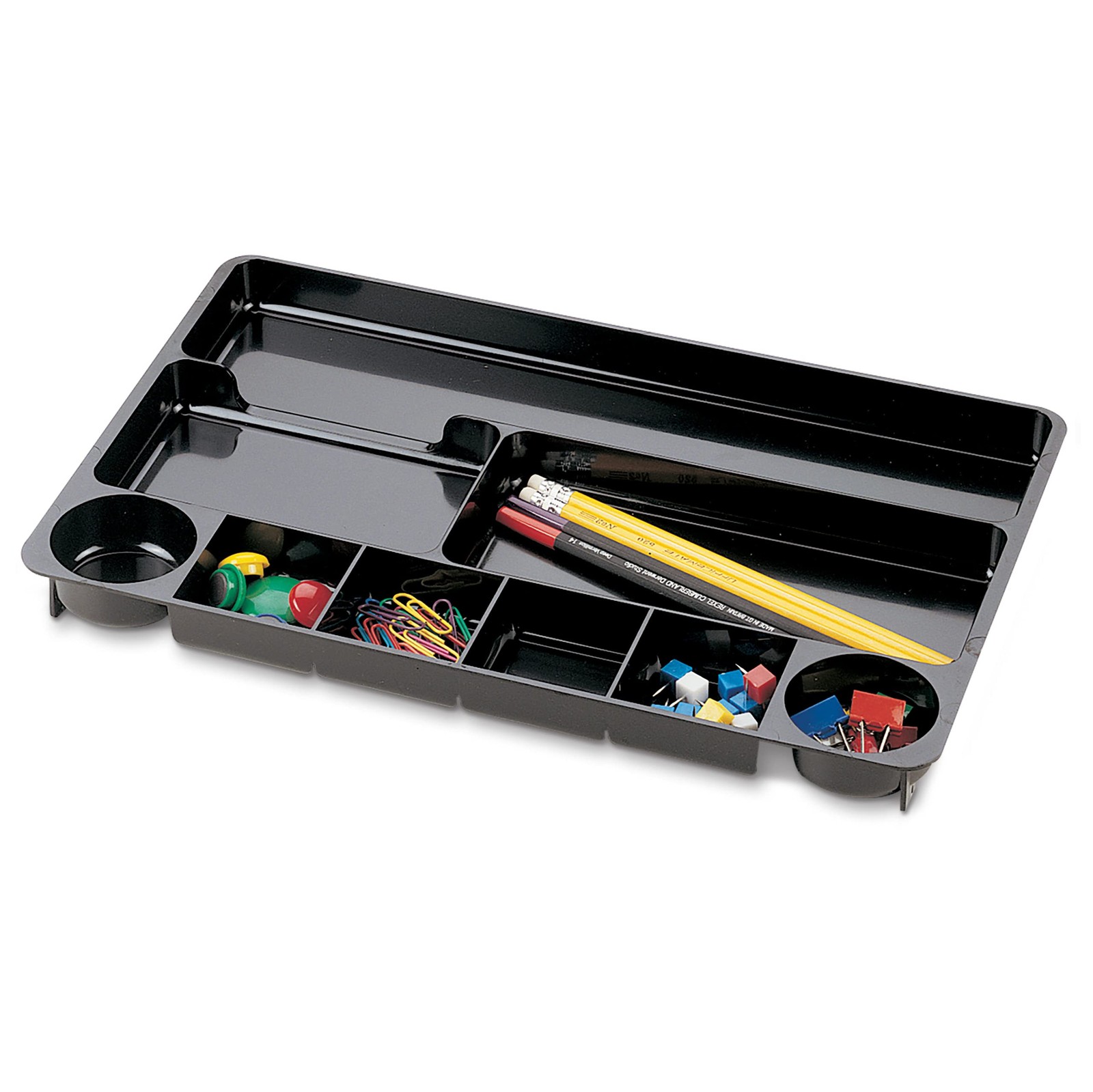 Black Recycled Plastic Desk Drawer Organizer 9 Compartment 14x9x1.13 Inch