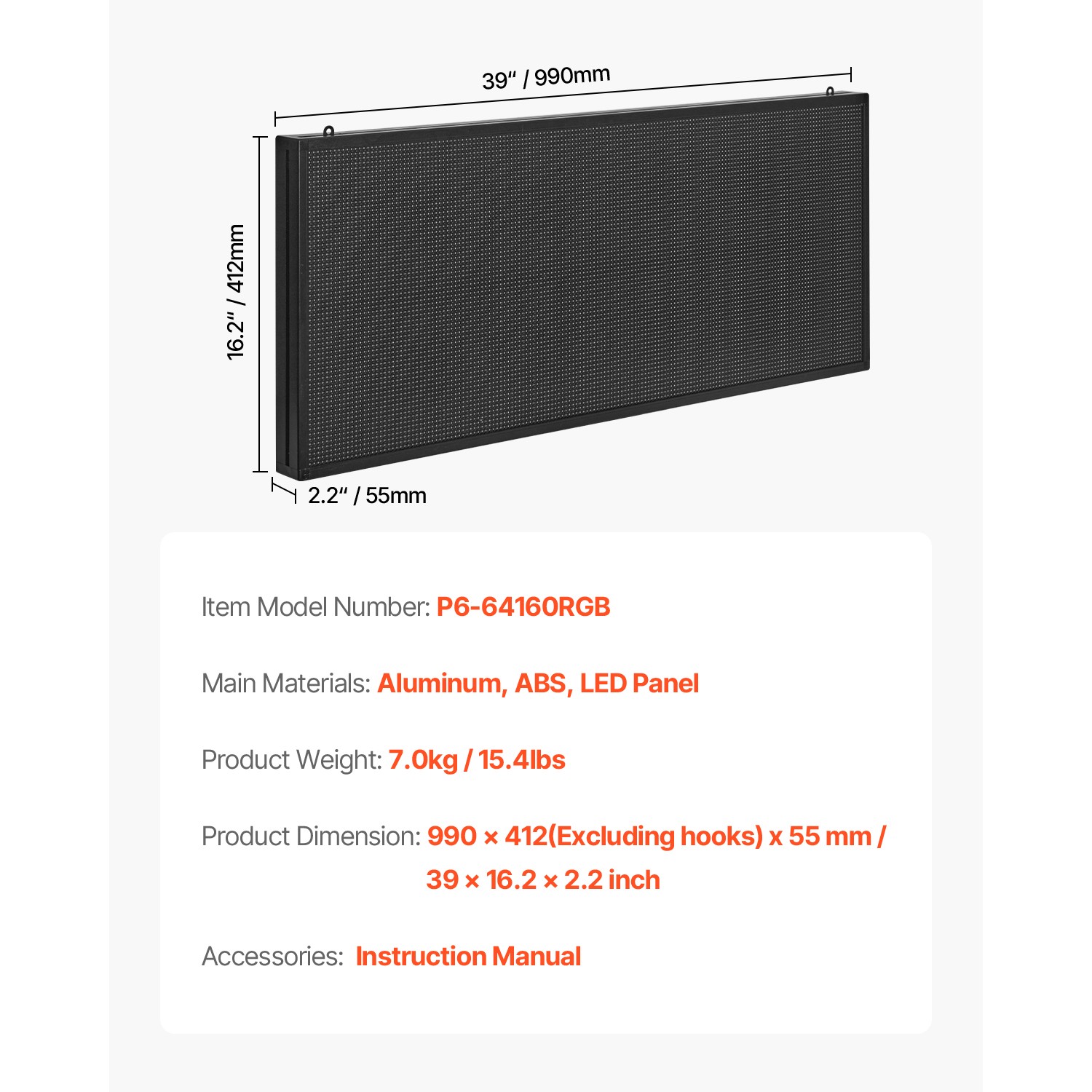 40×18 in Programmable LED Scrolling Sign Digital Display Board P6 Full-color