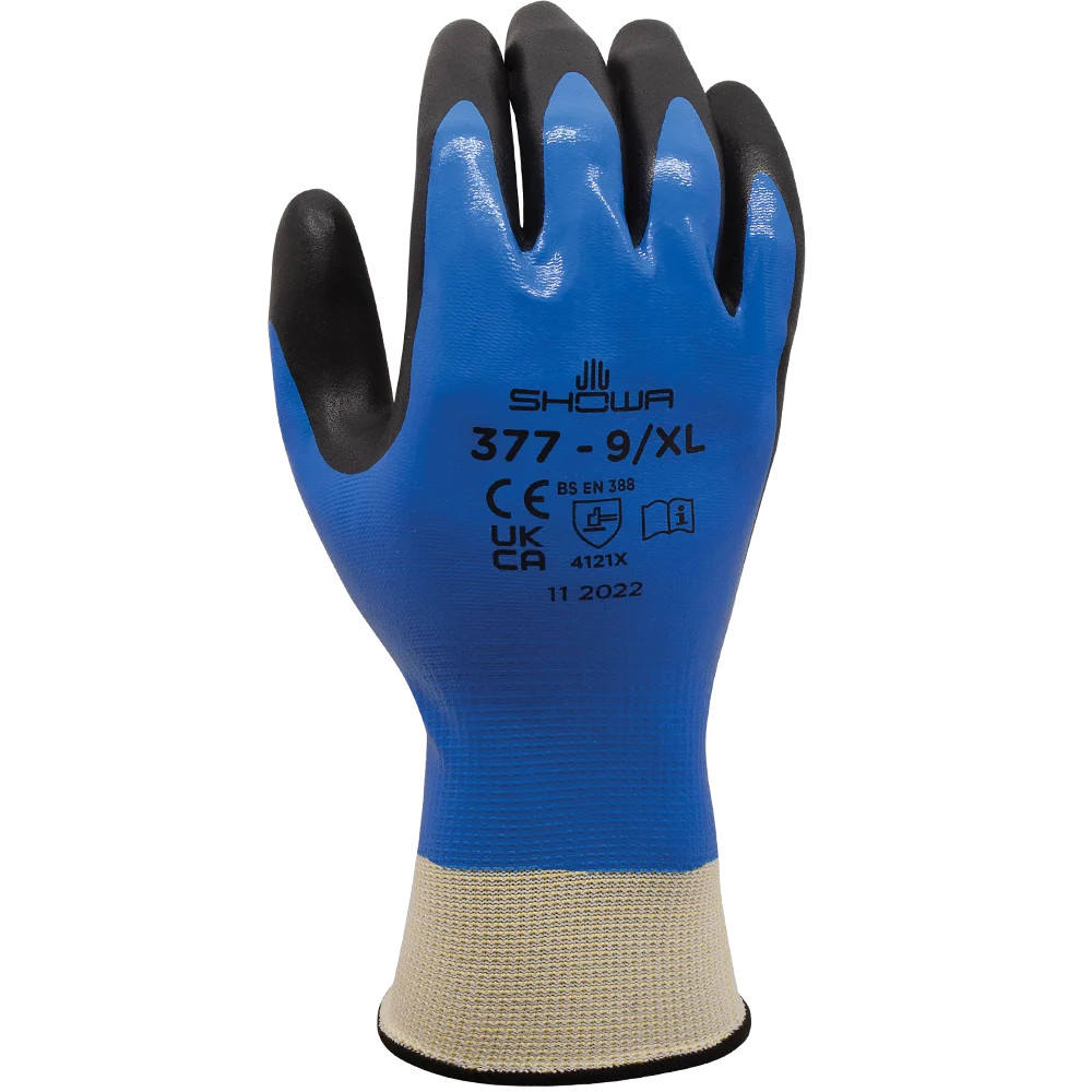 Showa 377 Water-Resistant, General Purpose, Nitrile-Coated Work Glove