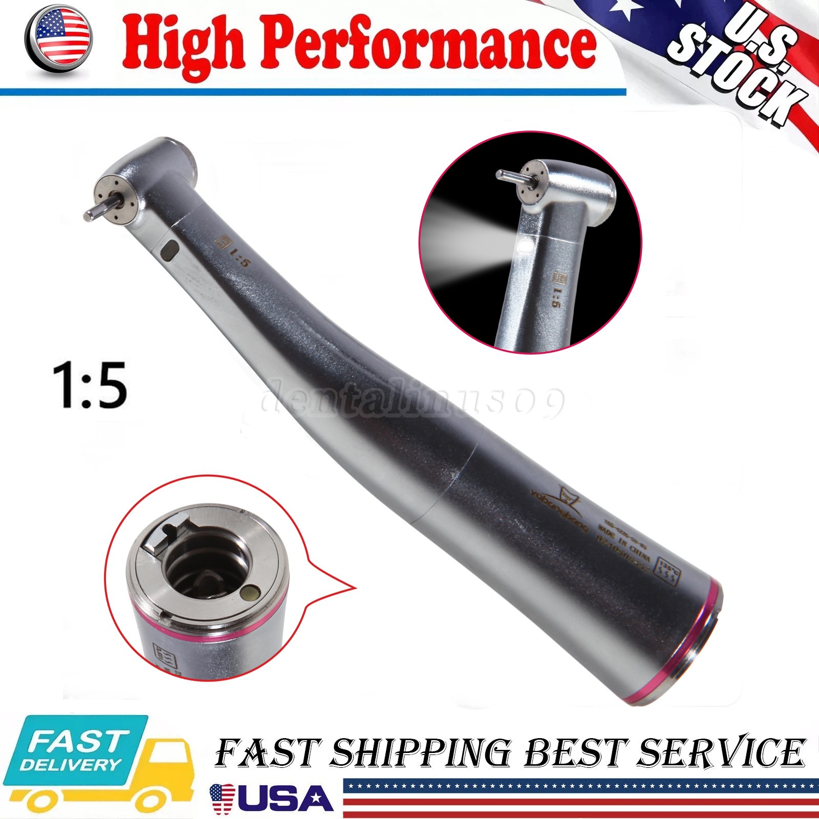 1:5 Electric High Speed Dental Handpiece LED Optic Fiber Contra Angle For NSK YB