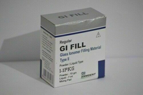 NEW DENTAL AMMDENT GI FILL TYPE II (REGULAR) GLASS IONOMER CEMENT 10GM POWDER 7M
