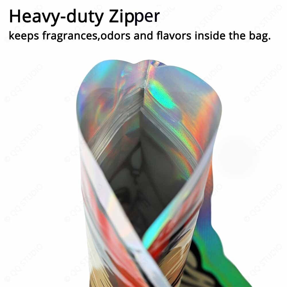 Holographic Glossy 3.5g Mylar Bags Zip Seal Bags Resealable Candy Baggies