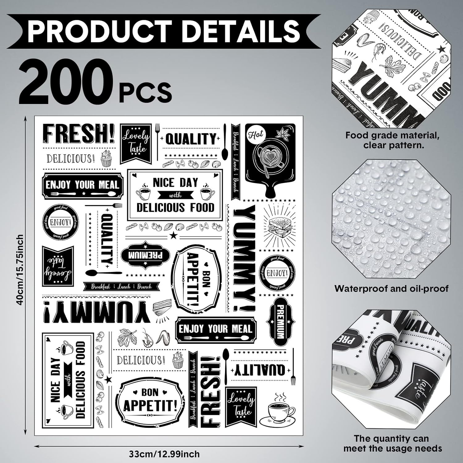Wax Paper Food Wrap, 13 X 15.8 Inch, 200 Sheets, Grease Resistant, Waterproof, N
