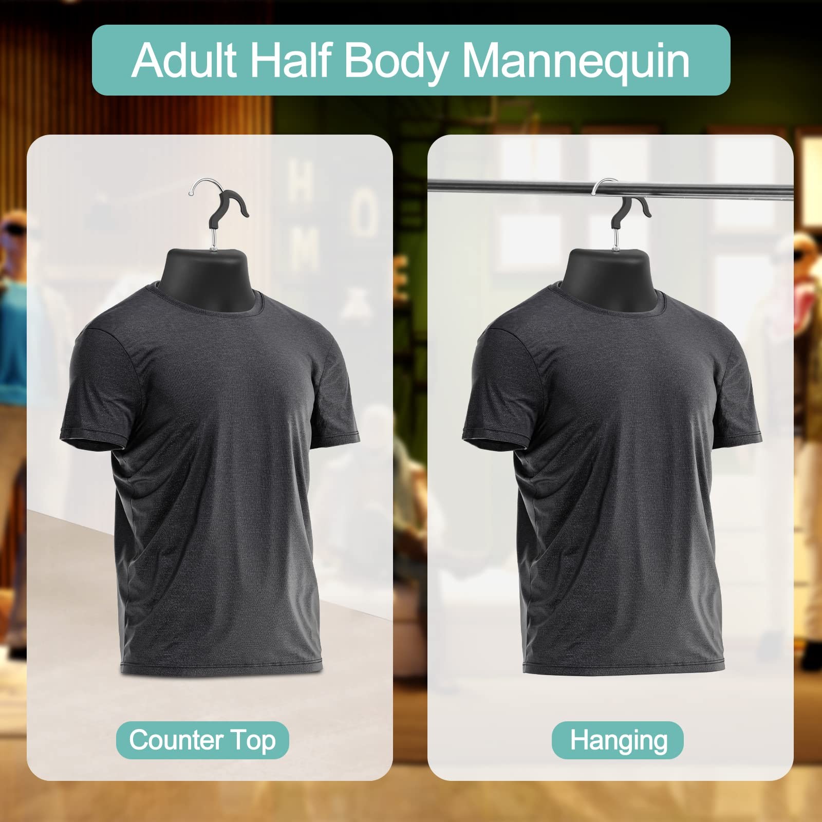 3 Packs Male Mannequin Torso Dress Form Tshirt Display Half Maniquin Body Rounde