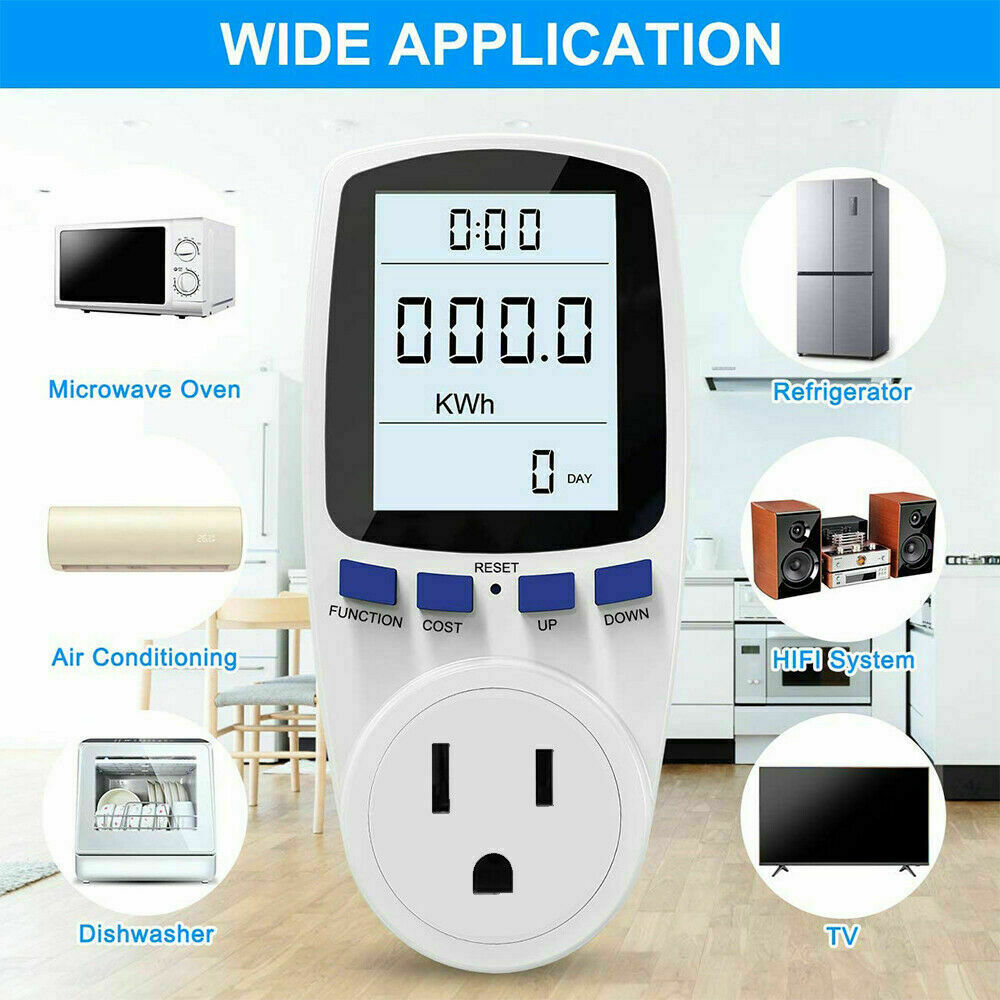 LCD Power Meter Consumption Energy Analyzer Watt Amps Volt Electricity Monitor