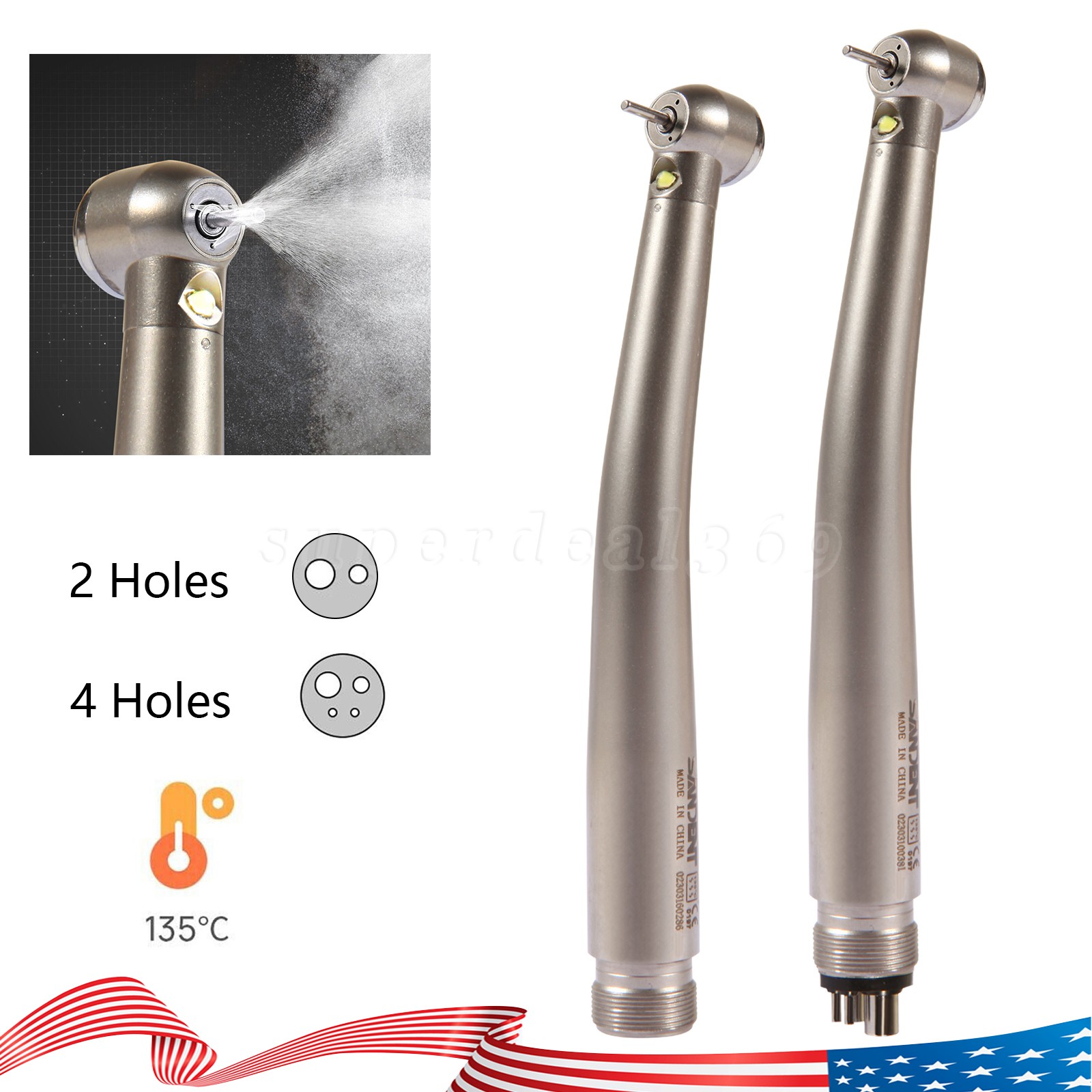 Dental High Speed Handpiece LED Type Turbine 2/4 Holes E-generator Triple Spray