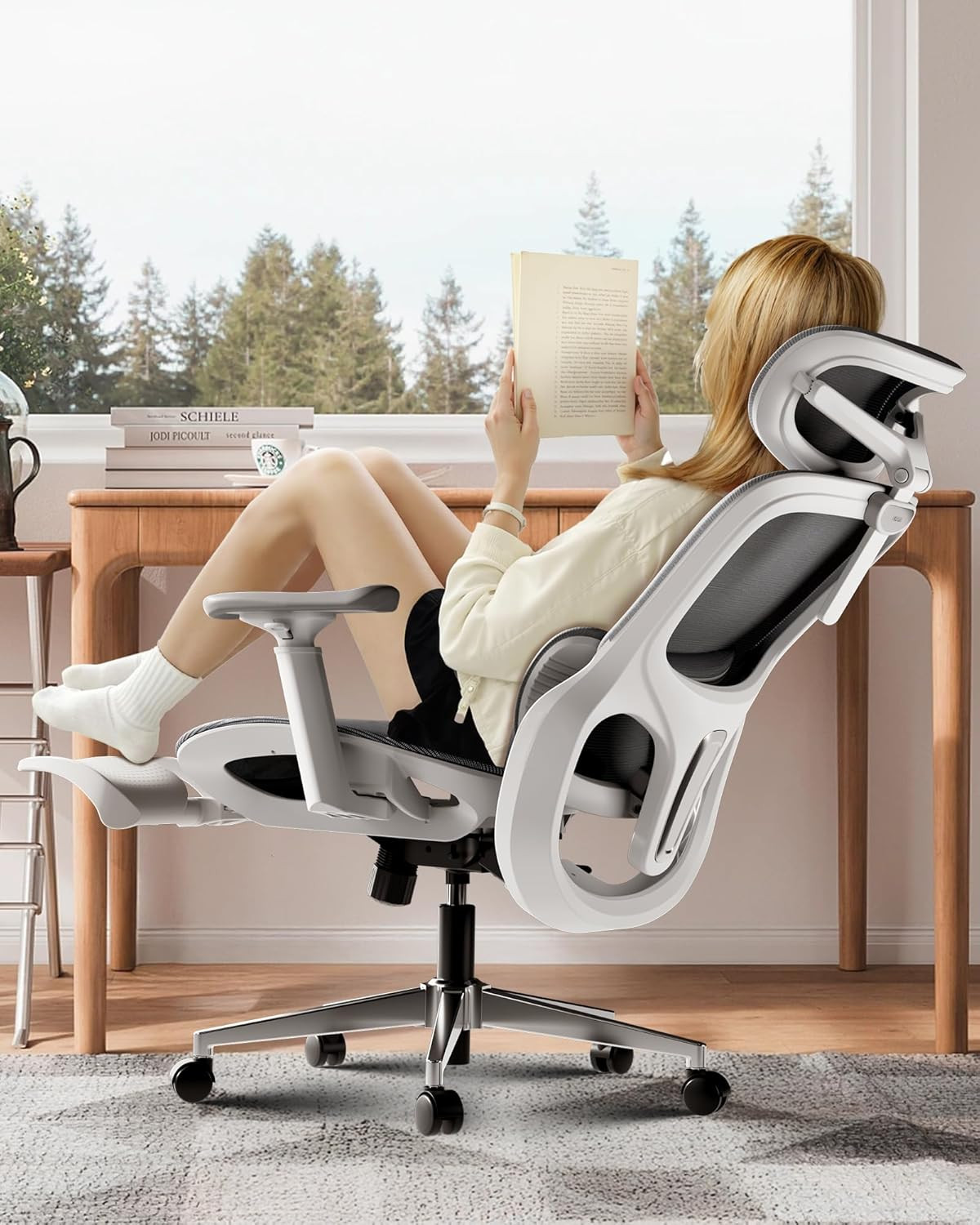 Ergonomic Office Chair with 3D Lumbar Support & Footrest – White