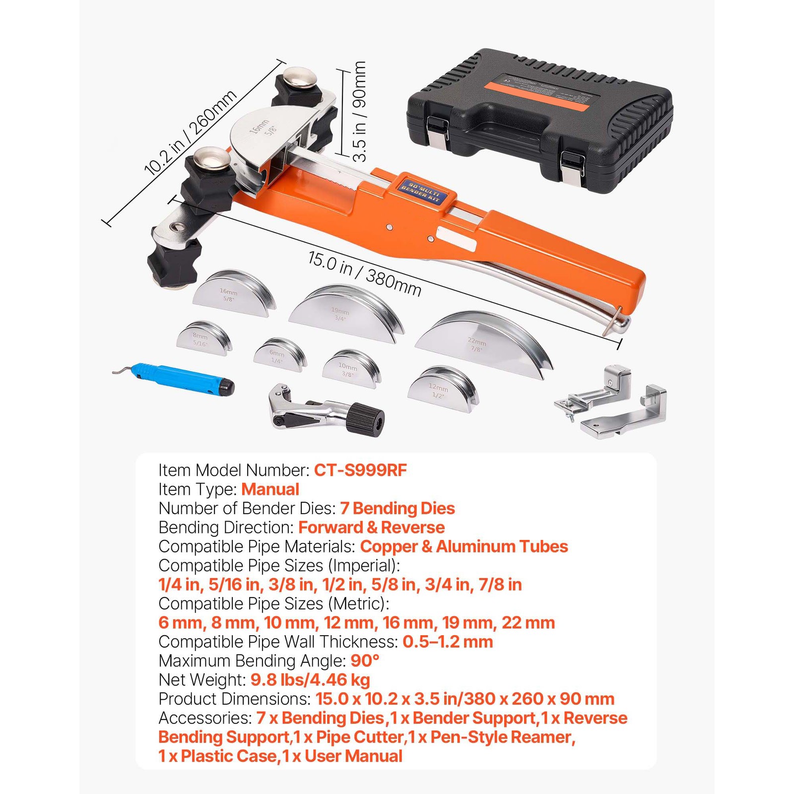 Uimoso Ratcheting Tube Bender Kit 1/4-7/8 Inch with Forward and Reverse Options