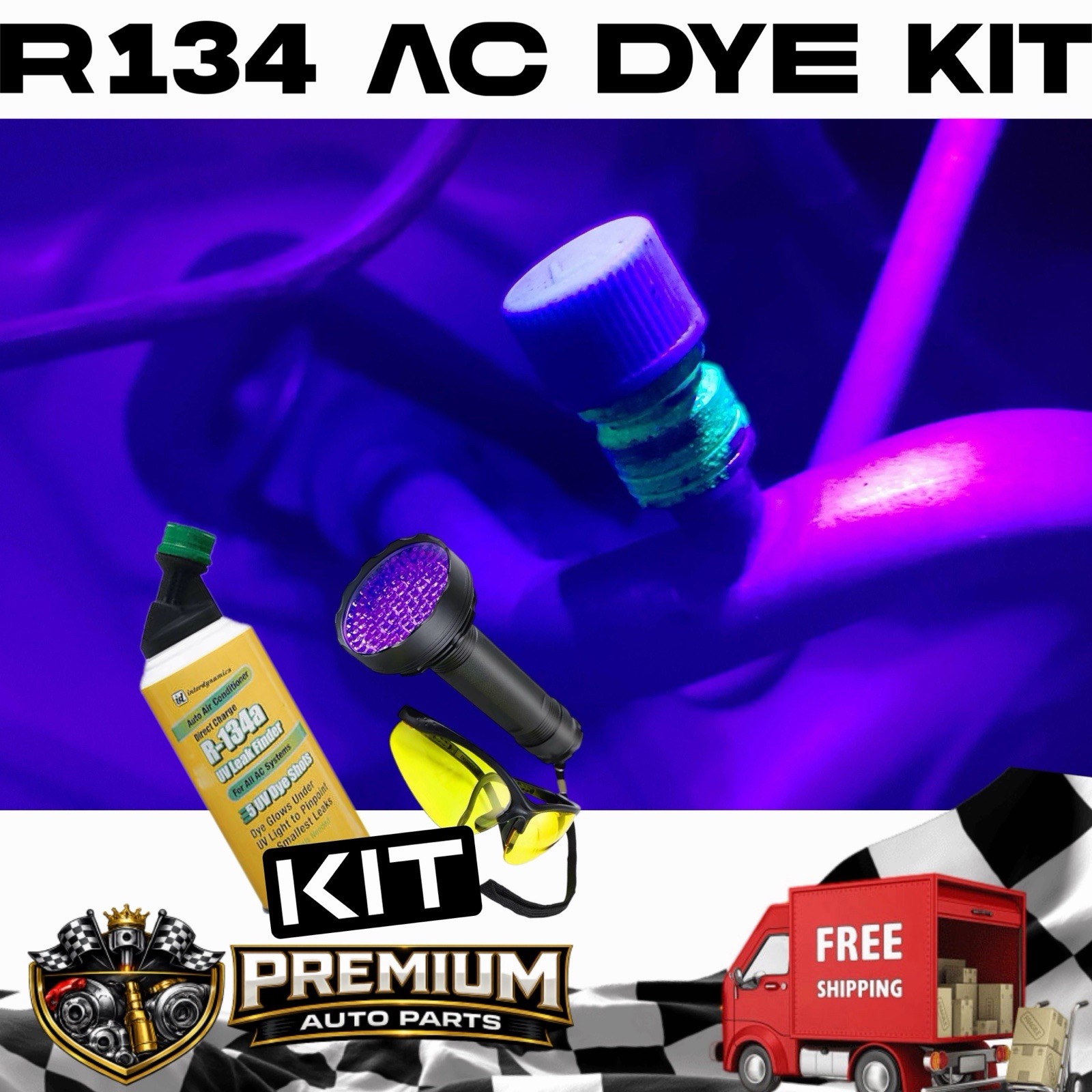 AC Leak Detector Kit, R134A AC UV Dye Injector Kit Easy To Find Your Leaks