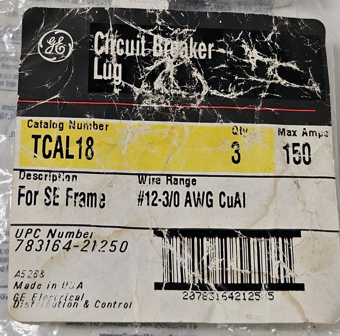GE TCAL18 Circuit Breaker Lug Kit 3-Pack 150A Spectra SE Frame #12-3/0 AWG USA