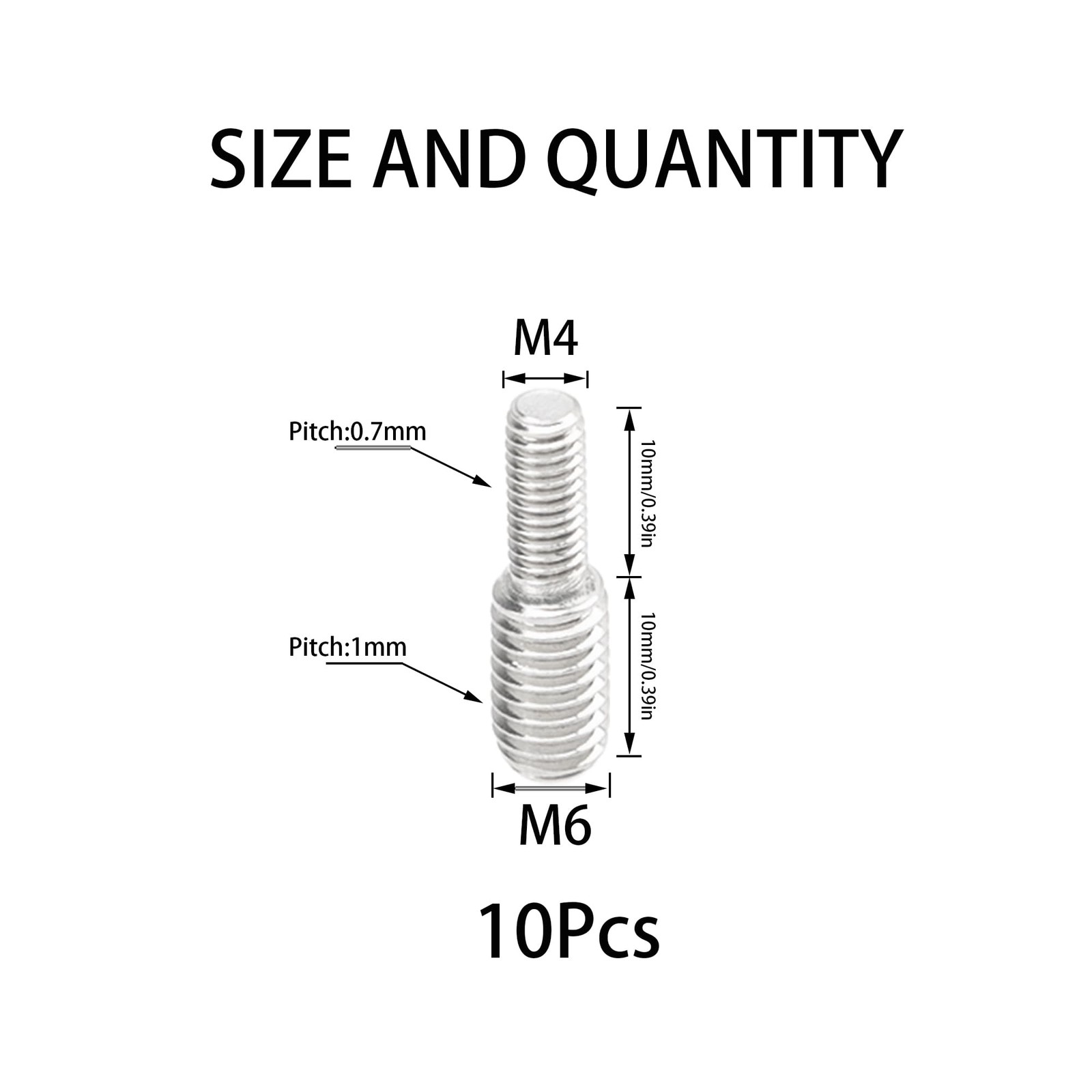 M4x10mm To M6x10mm Double End Threaded Stud Screw Bolt Reducer 10 PCS