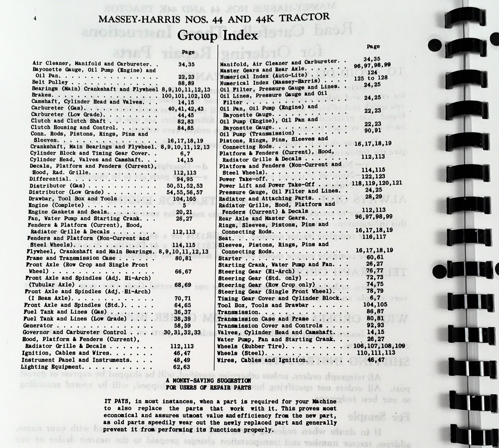 Massey Harris 44 44K Gas Tractor Parts Manual Catalog Book Assembly Schematics