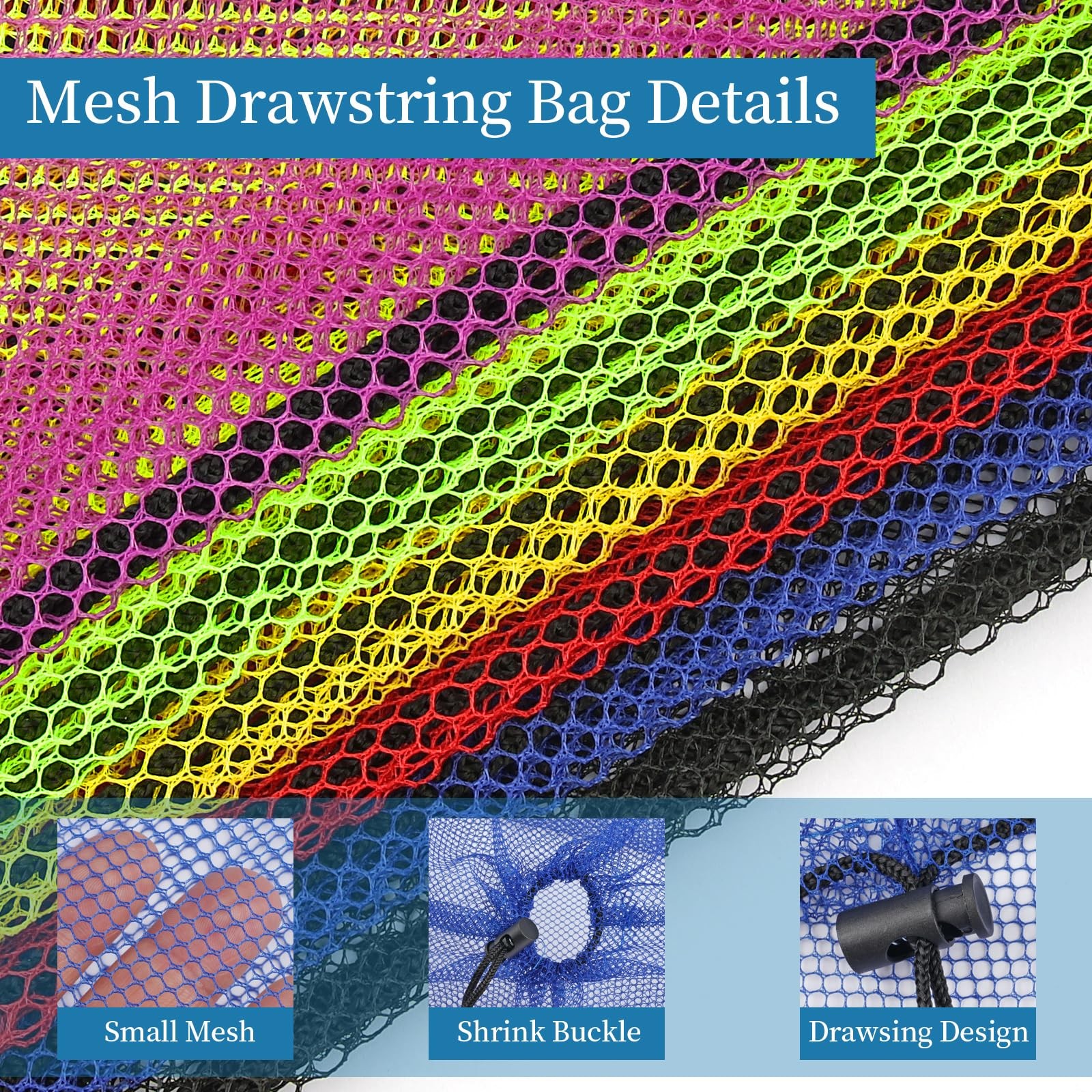 6 Pcs Mesh Bags Drawstring, 14×17 Inch with Lock, Small, Multicolor