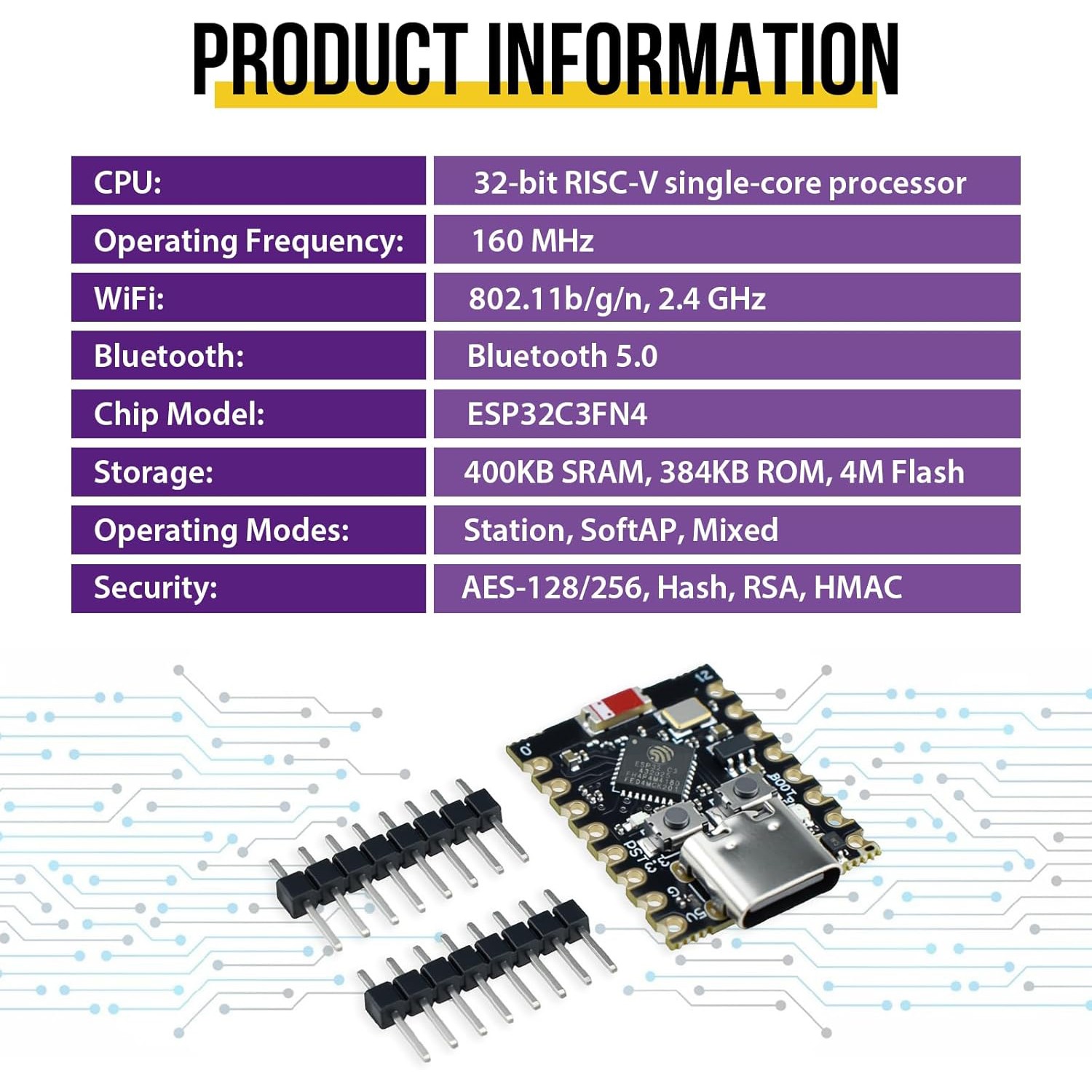4X ESP32-C3 Development Board Super Mini 2.3V-3.6V WiFi Bluetooth 5.0 Type-C USB