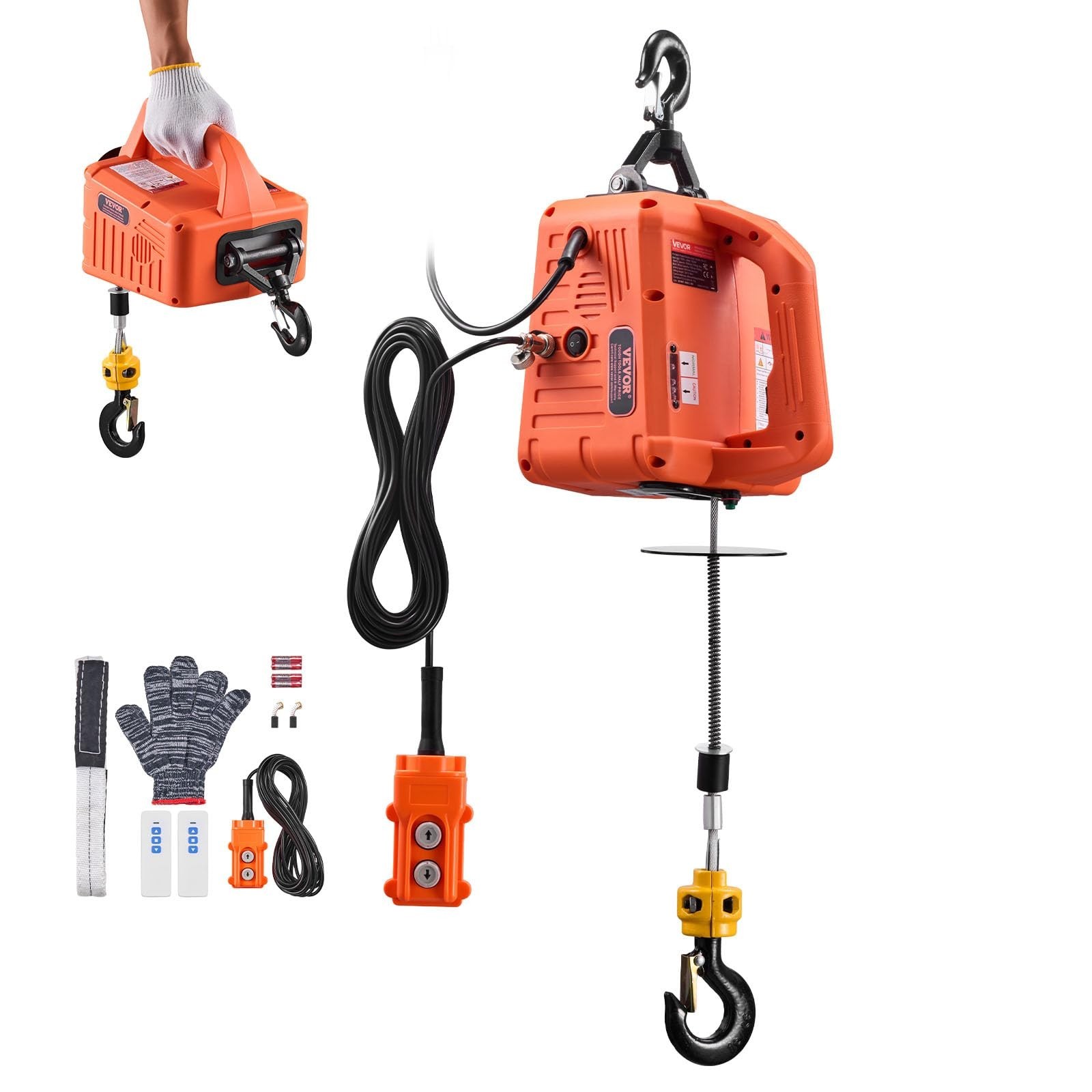 VEVOR 3-in-1 Electric Hoist Winch, 1550 lbs Capacity, 1500W Portable Power Wi…