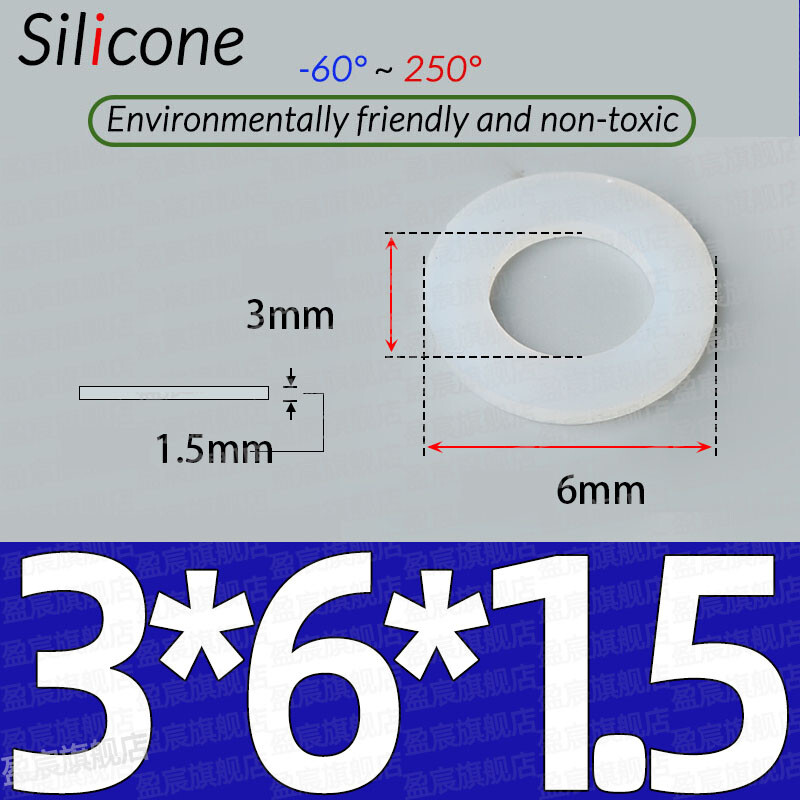 1.5MM THICK WHITE SILICONE HIGH TEMP FLAT RING RUBBER WASHER SEAL GASKETS