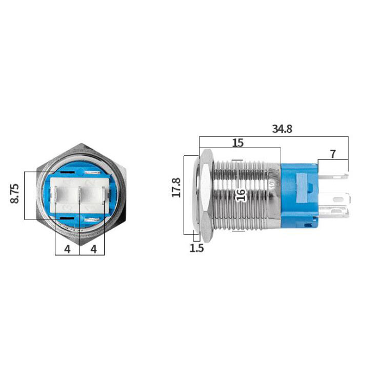 16mm 12V LED ON OFF Waterproof Stainless Steel Latching Push Button Power Switch