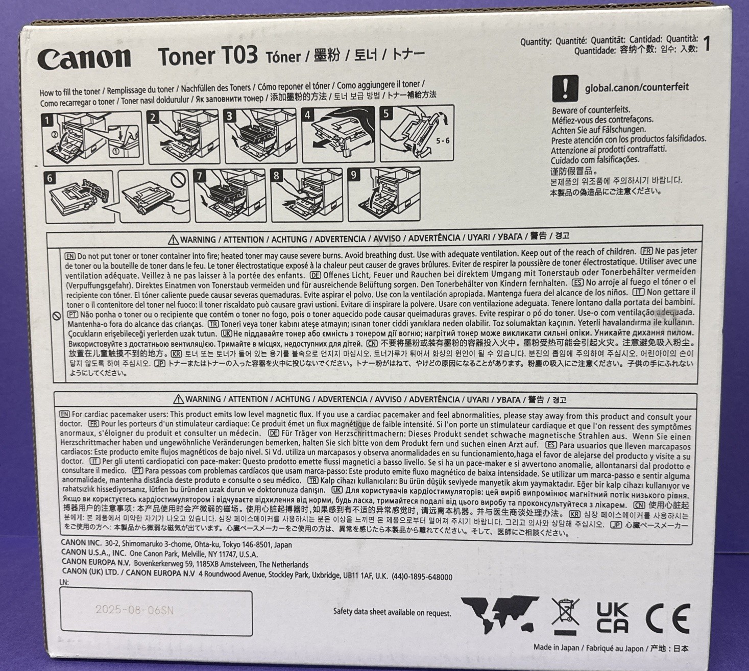 Canon Genuine T03 Black Toner Cartridge – New Sealed- image RUNNER 525/615/715