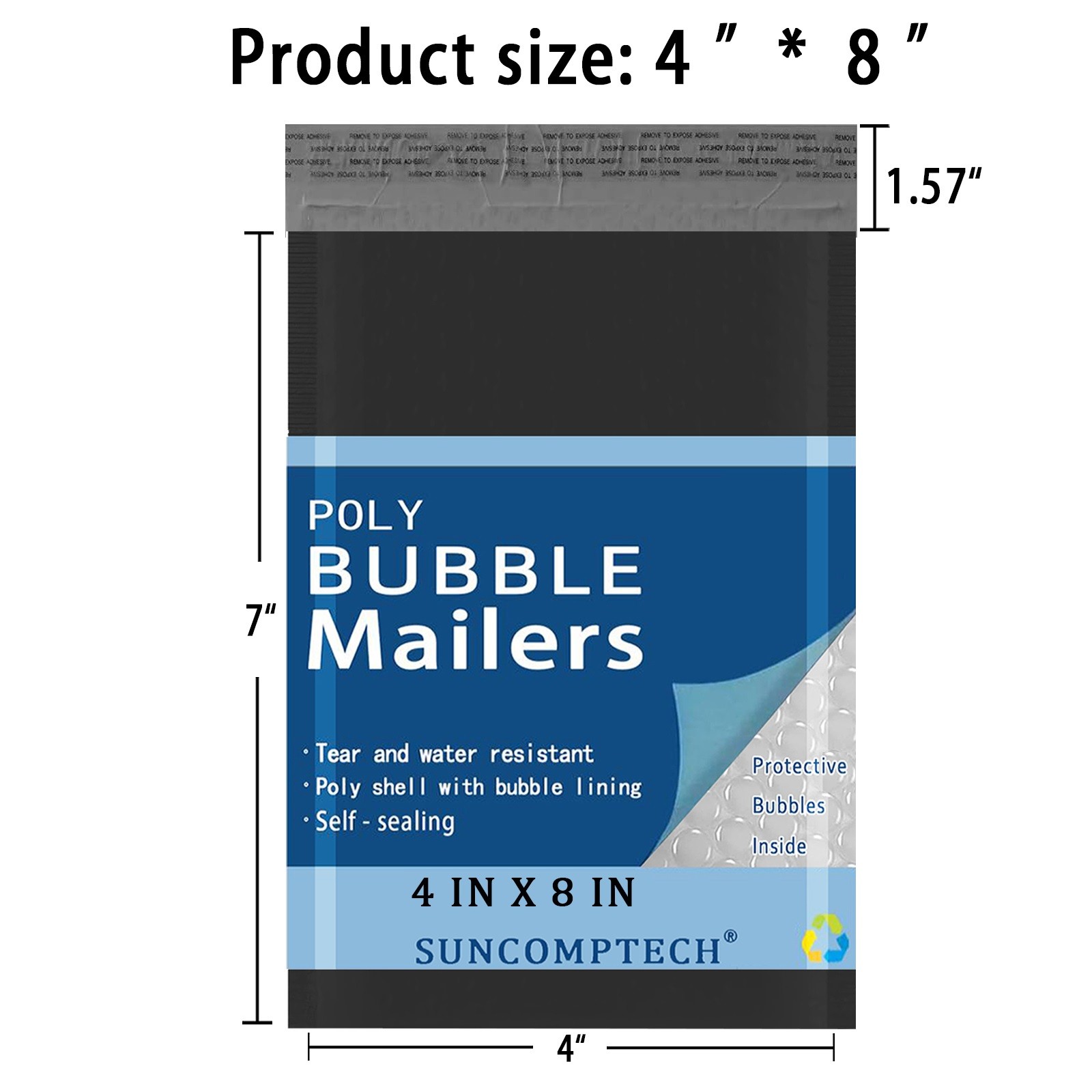 #000 4×8 (4×7) Poly Bubble Mailers Shipping Bag Padded Envelopes BLACK 500 PCS
