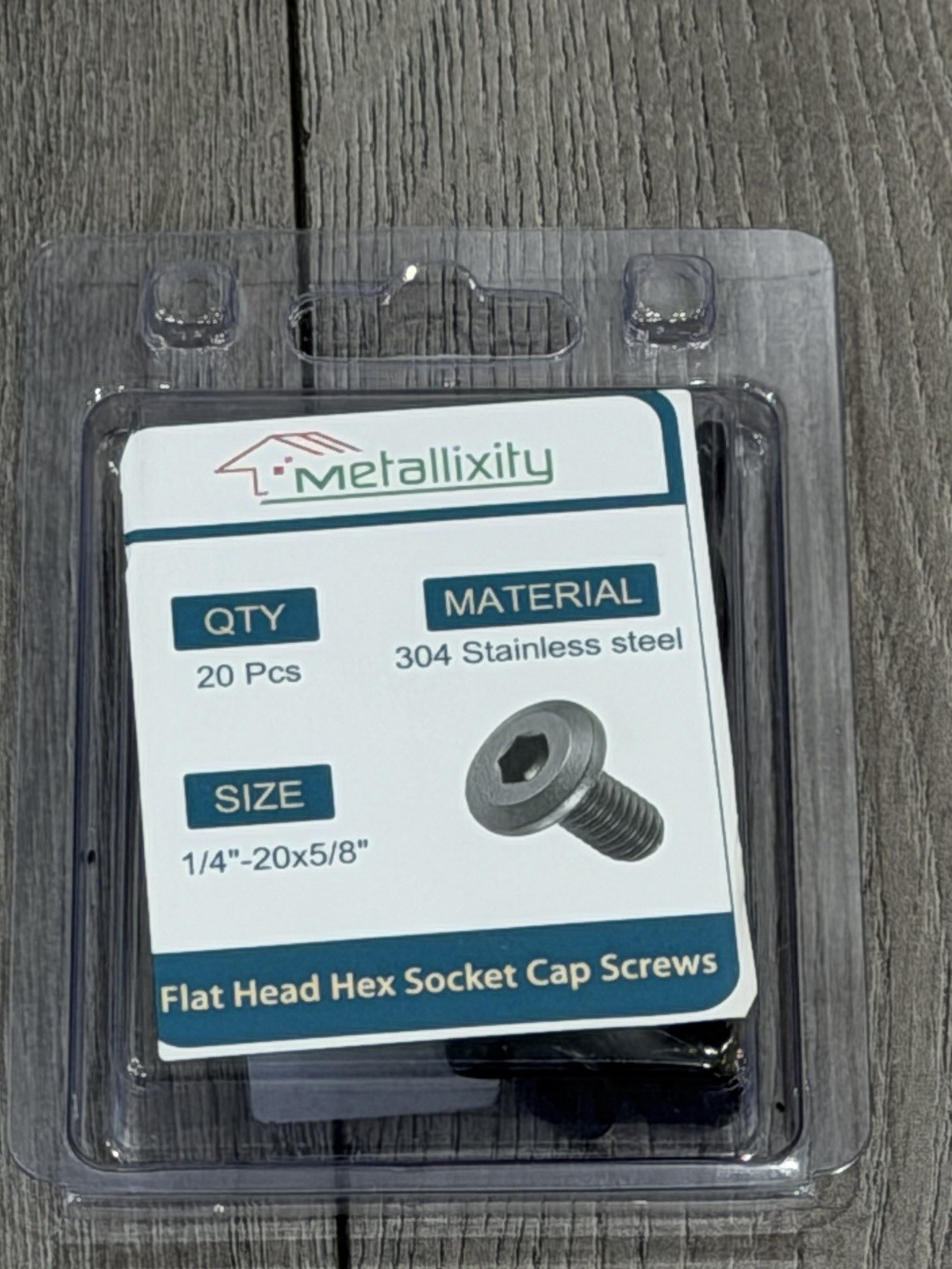 Metallixity 304 SS 1/4″-20 x 5/8″ Flat Head Hex Socket Screws, 20 Pack