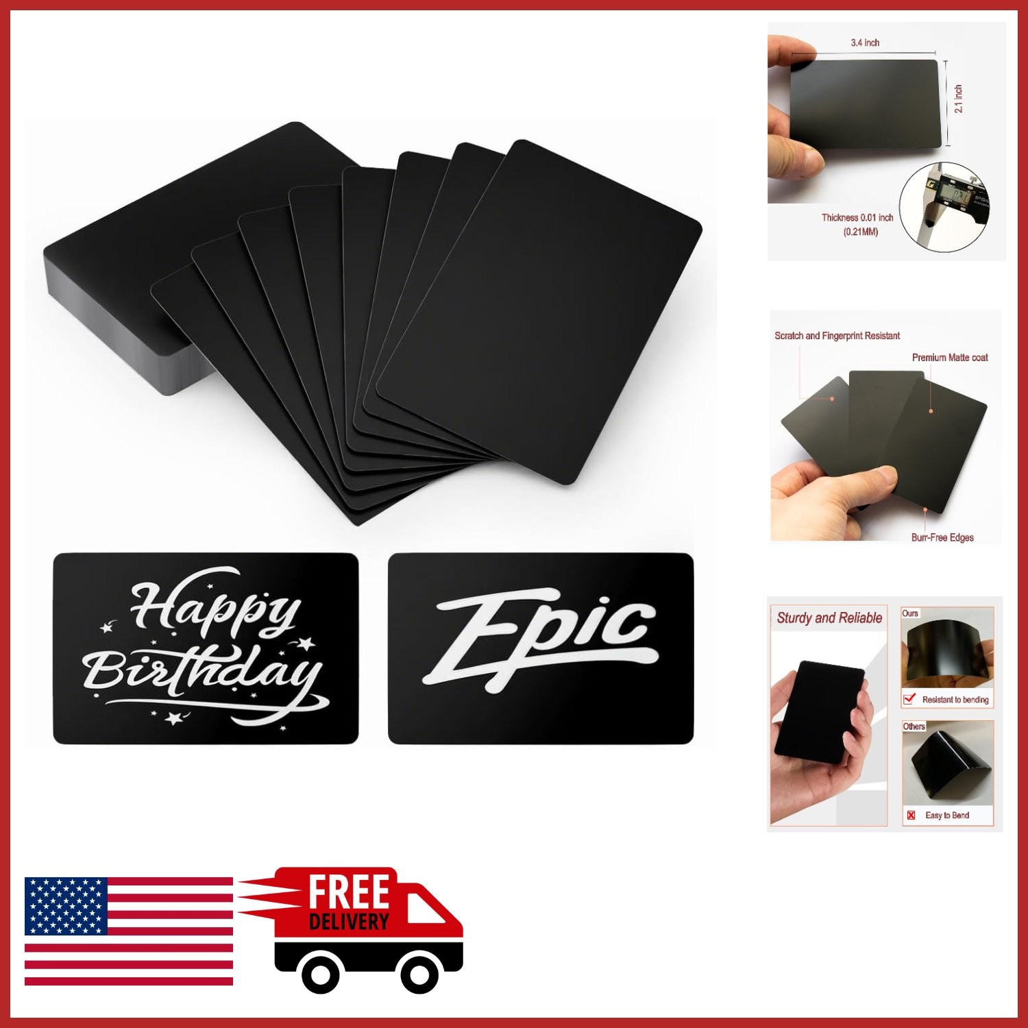 Premium Matte Black Metal Business Cards 50 Pcs for Customization & Engraving
