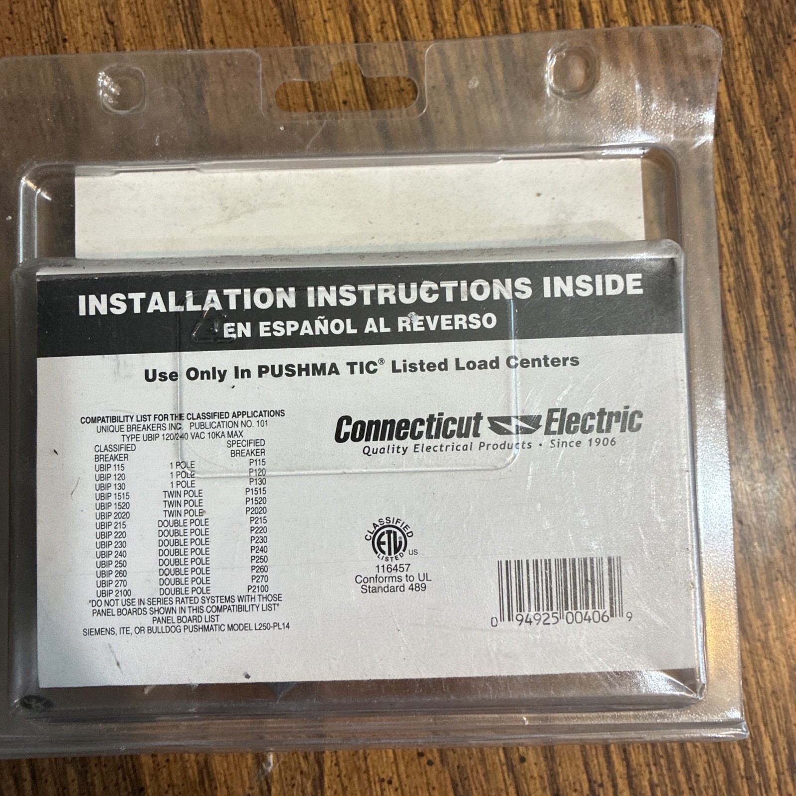 Connecticut Electric Circuit Breaker Type UBIP 2P 30A 10kA 120/240V VPKUBIP230