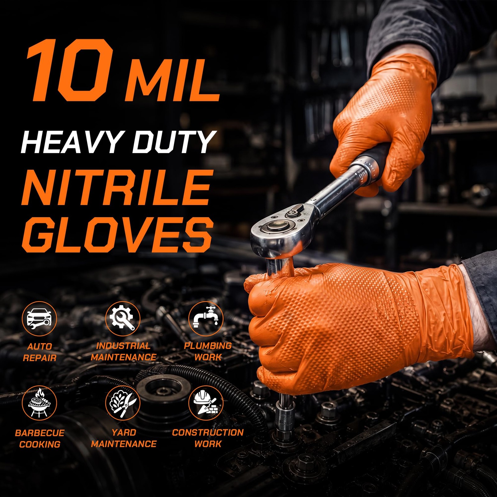 10mil Nitrile Gloves Thick,Industrial Disposable Gloves with Diamond Textured…