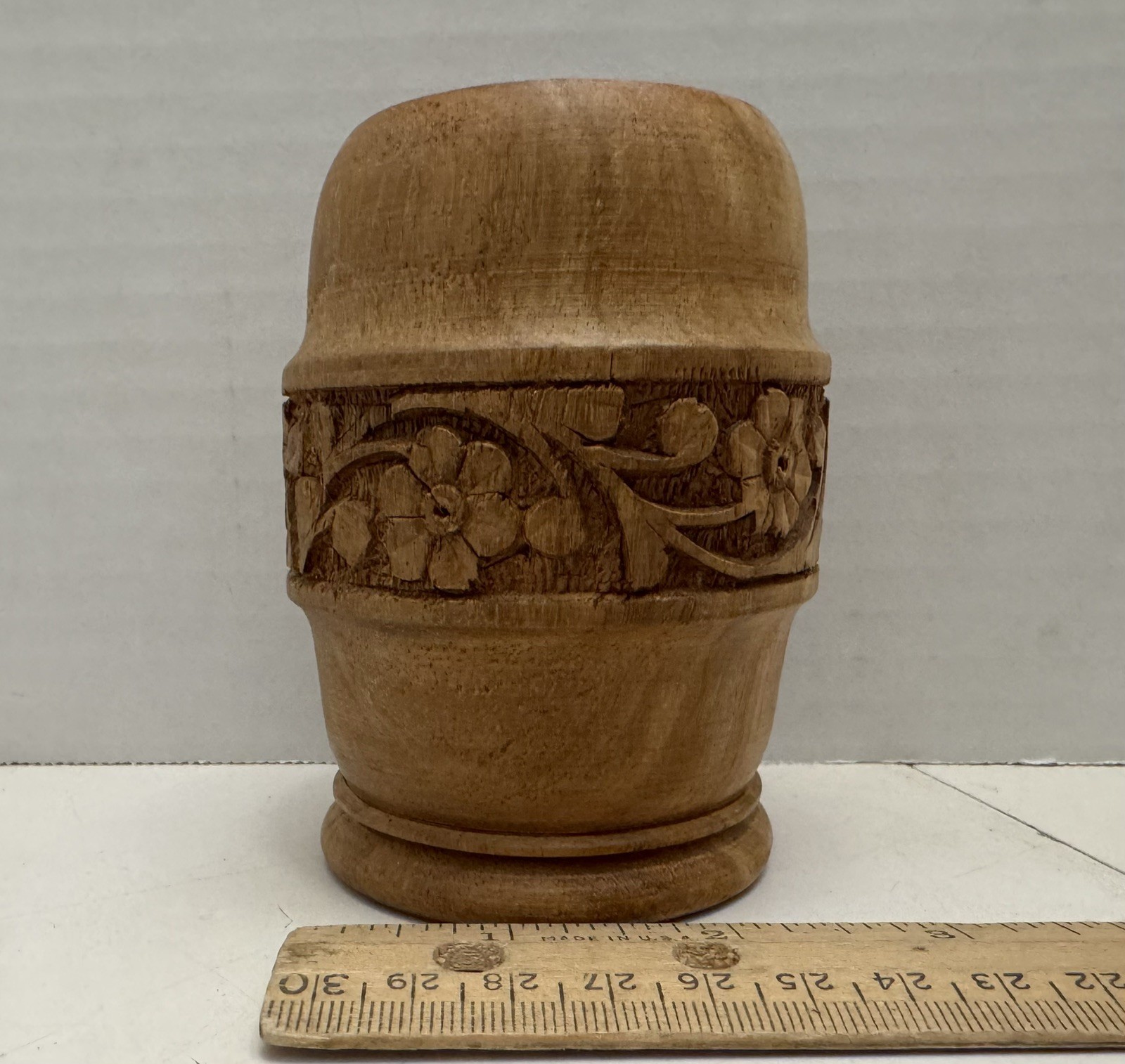 Hand-Carved Pen Holder – Floral Wooden Desk Organizer Cup Made in India