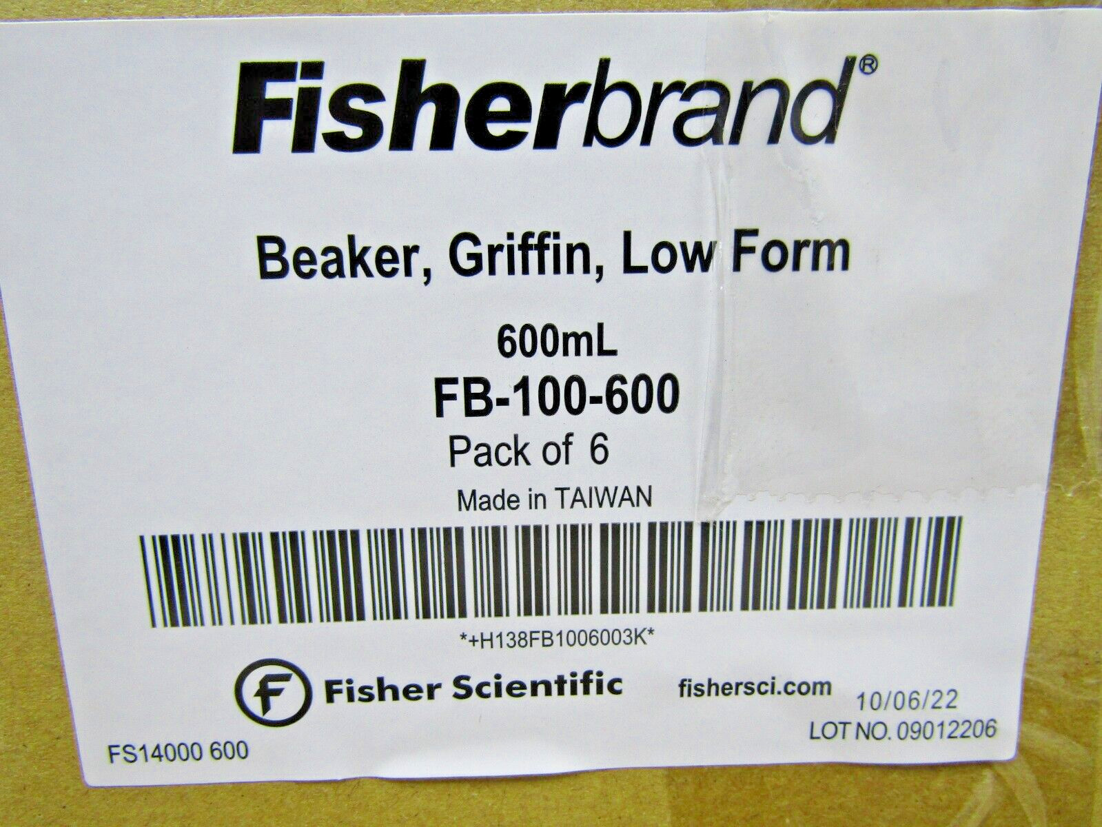 🔥6) NEW FISHERBRAND FB-100-600 600ml BEAKER GRIFFIN LOW FORM W/ SPOUT BOX OF 6