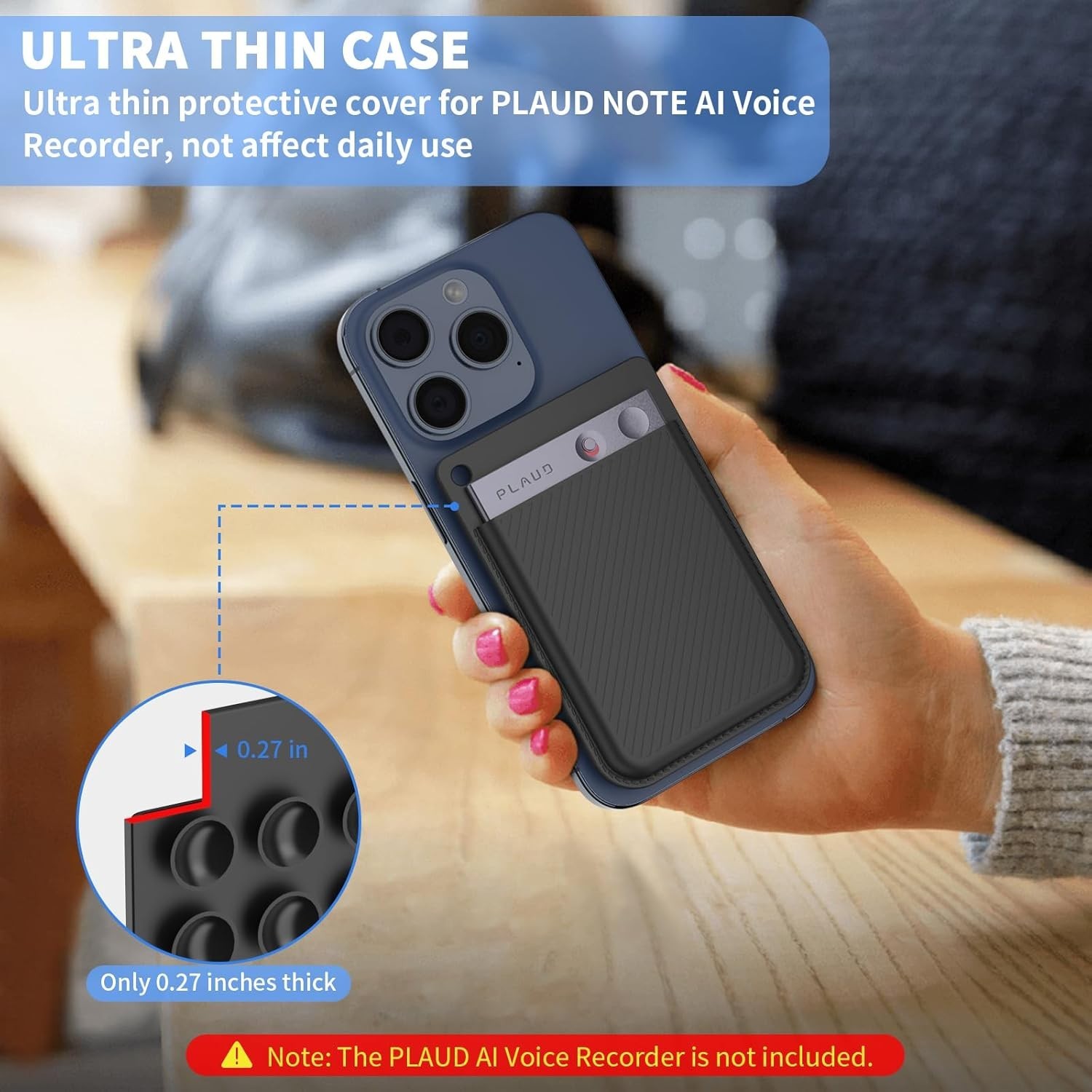 Silicone AI Voice Recorder Case, Suction Cup Holder for PLAUD Note with Key Ring