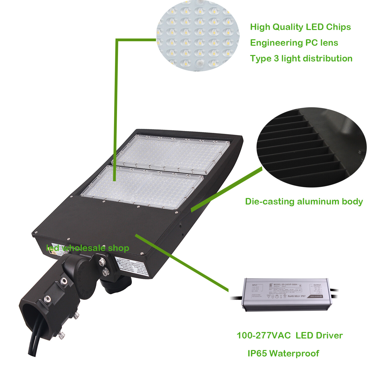 200W LED Shoebox Parking Lot Pole Area Lights Replace 600W MH/HPS 5000K 27000LM