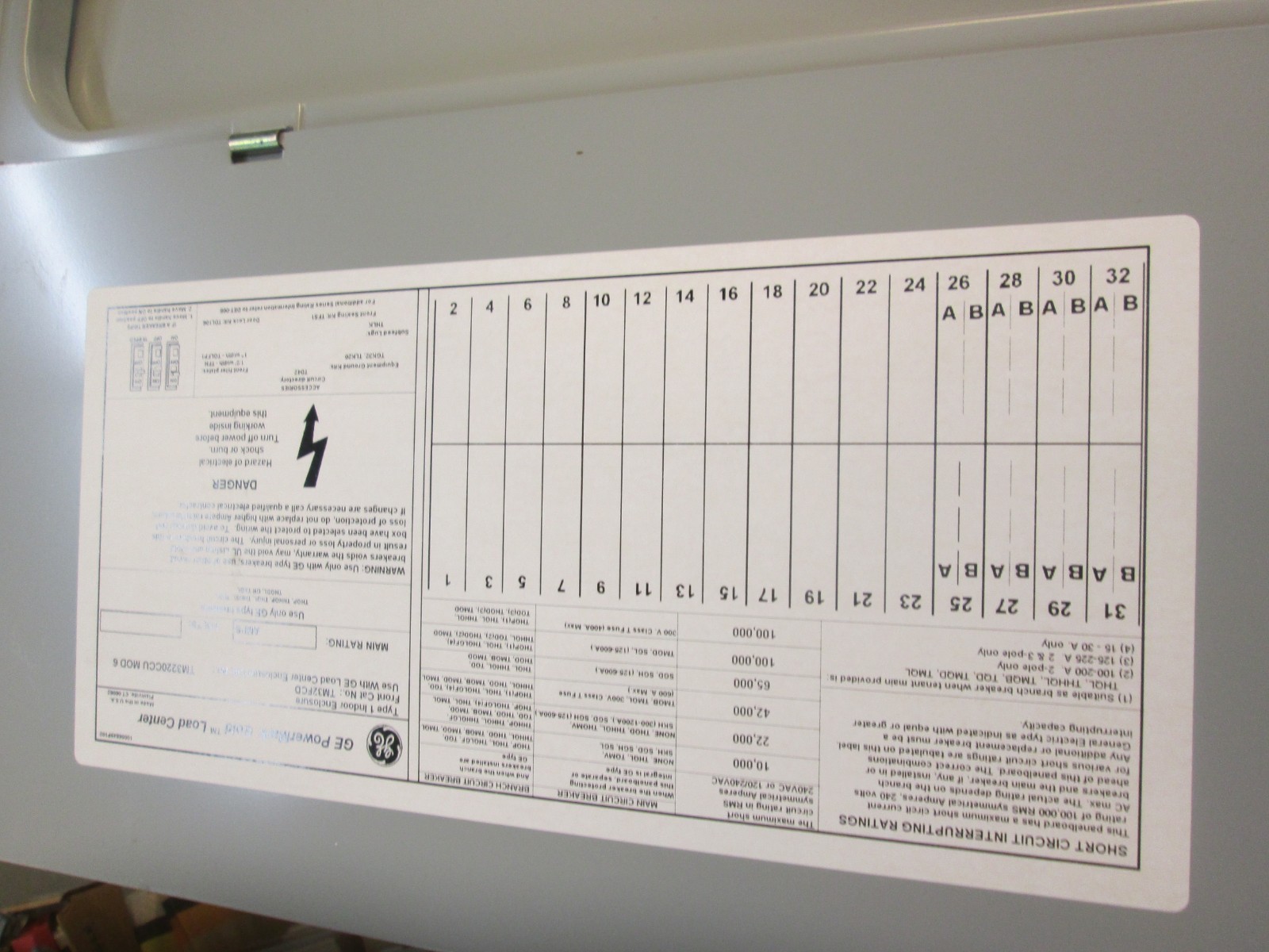 General Electric GE 32 Space Breaker Box Cover TM32FCD 36 7/8″ X 15 3/8″