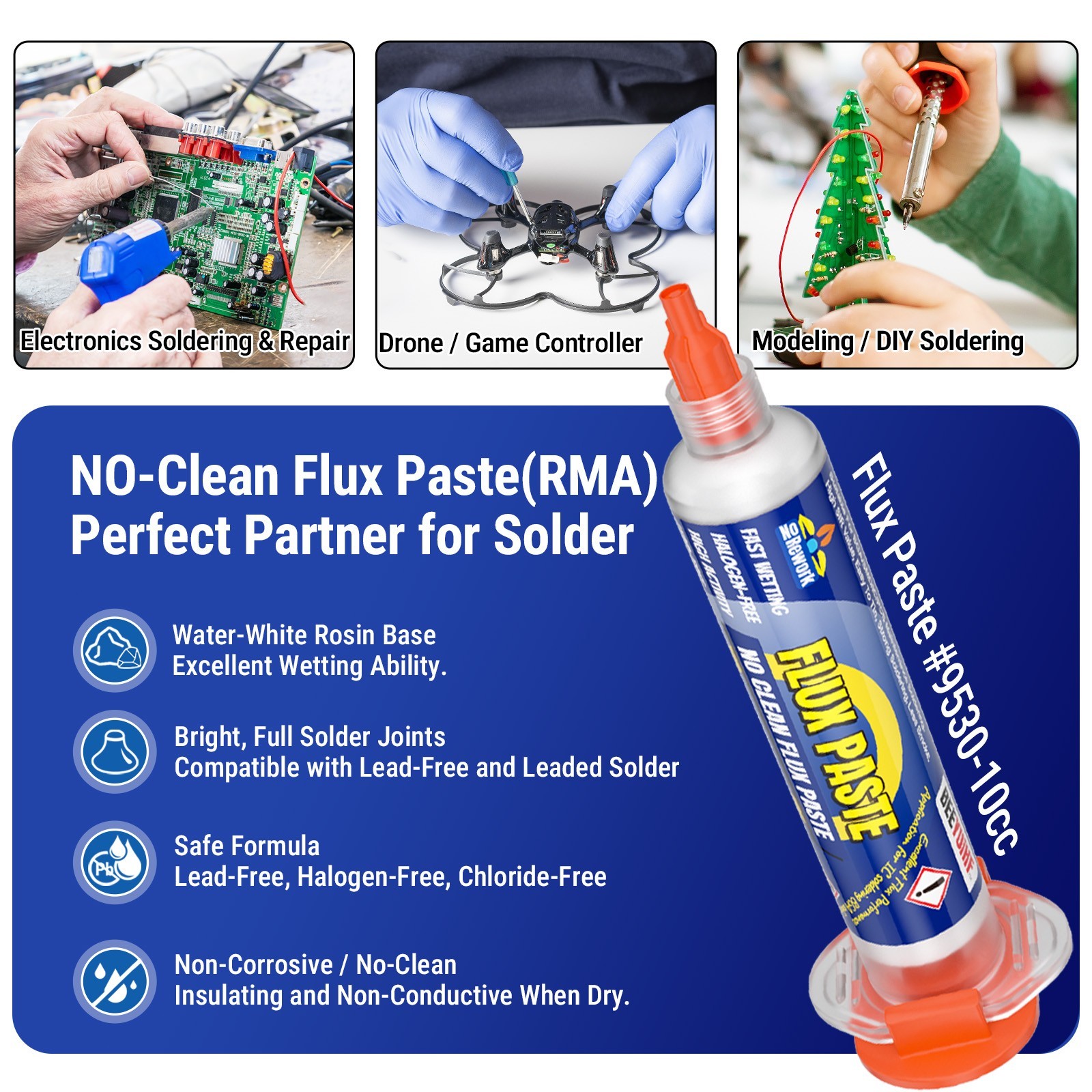 BEEYUIHF 30mL No Clean Soldering Flux Paste with 10ft Desoldering Wick Braid