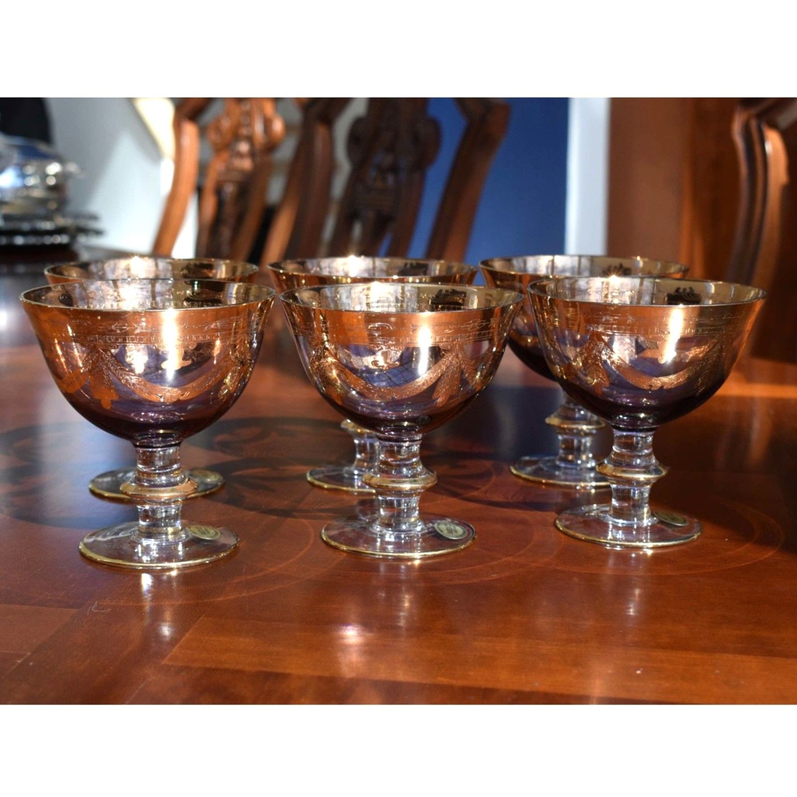 Set of 6 Arte Italica Medici Gold Footed Dessert Glasses Original Labels