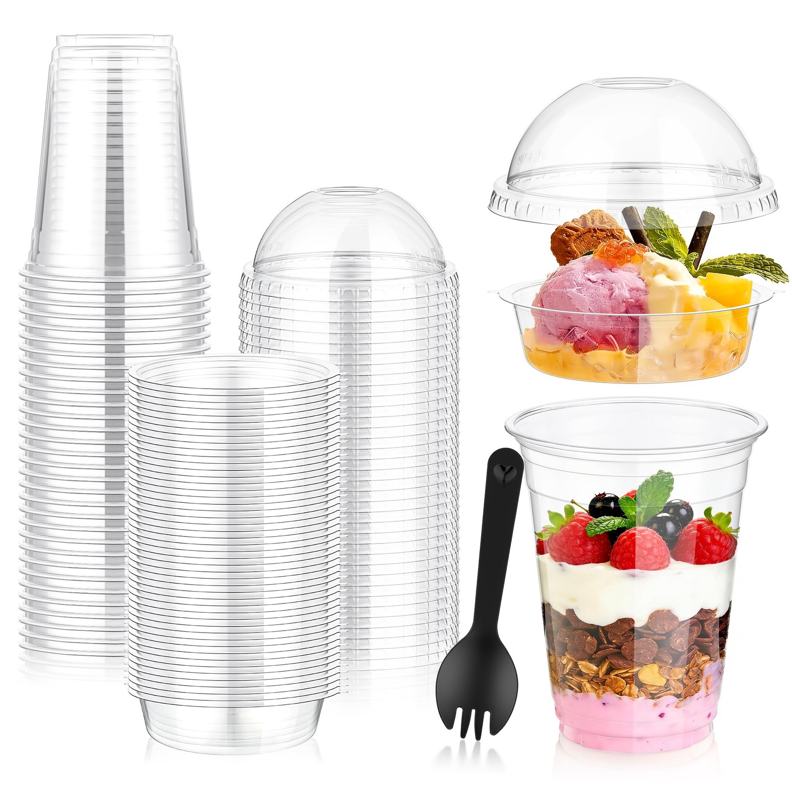 50PCS 12oz Disposable Parfait Cups with Insert & Dome Lids & Spoons – Yogurt …