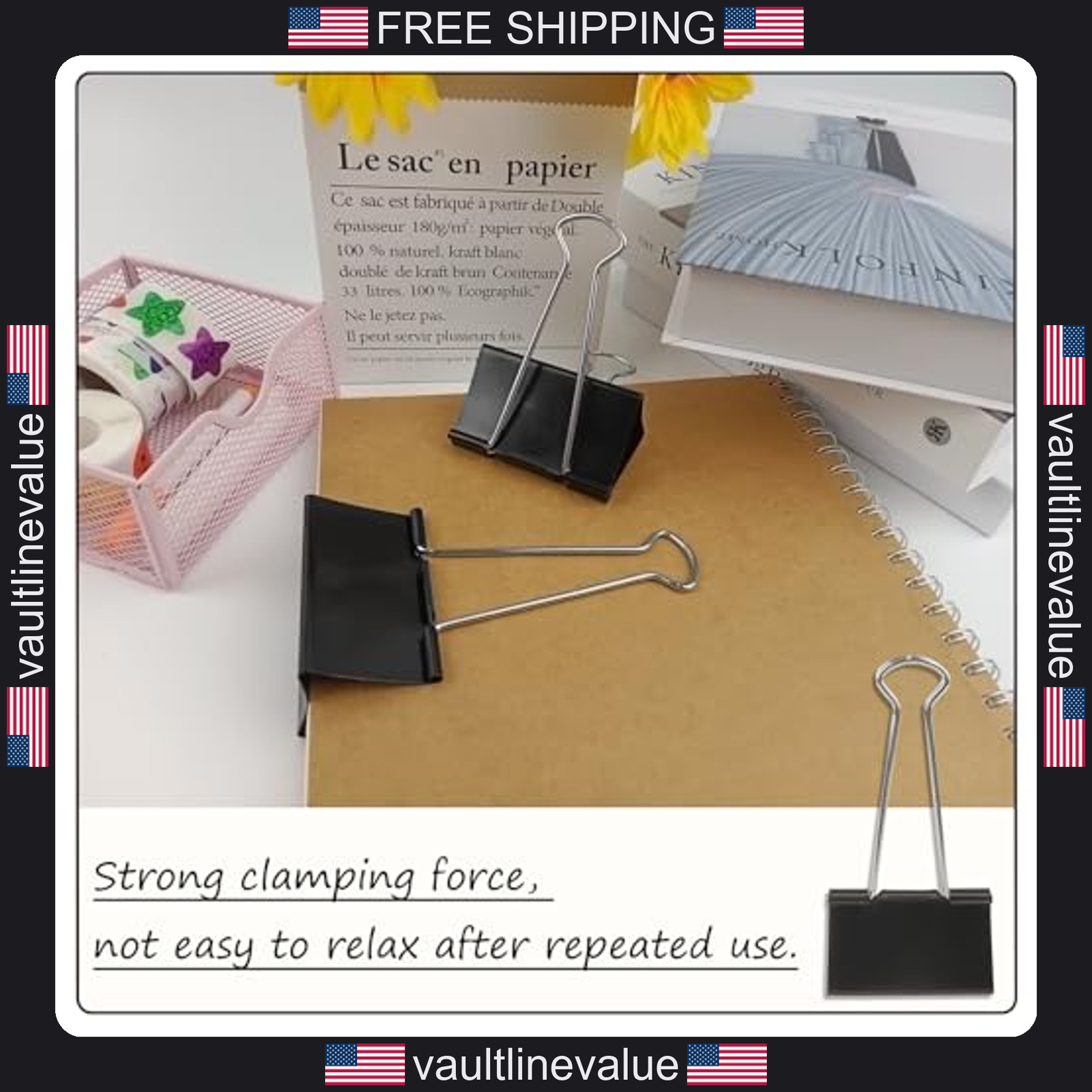8 Pack 3 Inch Extra Large Binder Clips Heavy Duty Black Paper Clamps 75mm