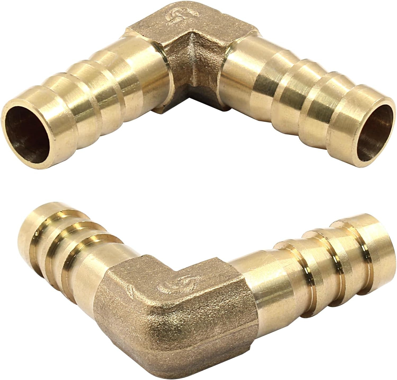 2PCS 3/8 Inch Brass Hose Barb 90 Degree Elbow Connector Fitting with Clamps