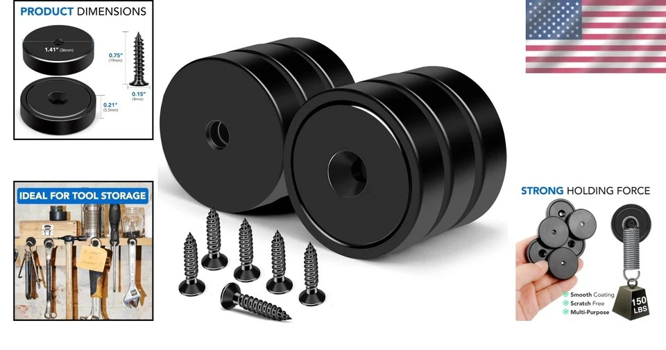Heavy Duty Magnets with Hole 150LB Strong Neodymium Wall Mount Magnets 6 Pack