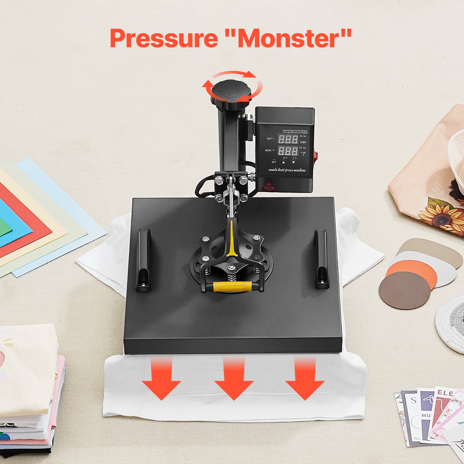 Heat Press Machine 2-In-1 15x15in Sublimation Print Transfer DIY T-shirt Cap