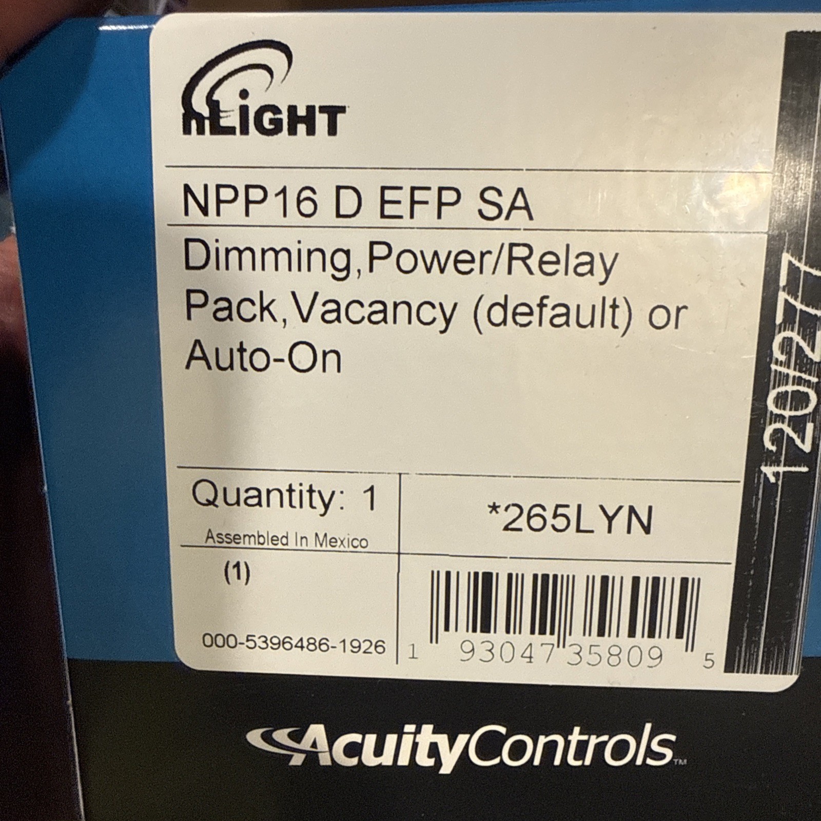 Acuity nLight NPP16 D EFP SA Dimming Power Relay Pack 16A 120/277V Sensor Switch