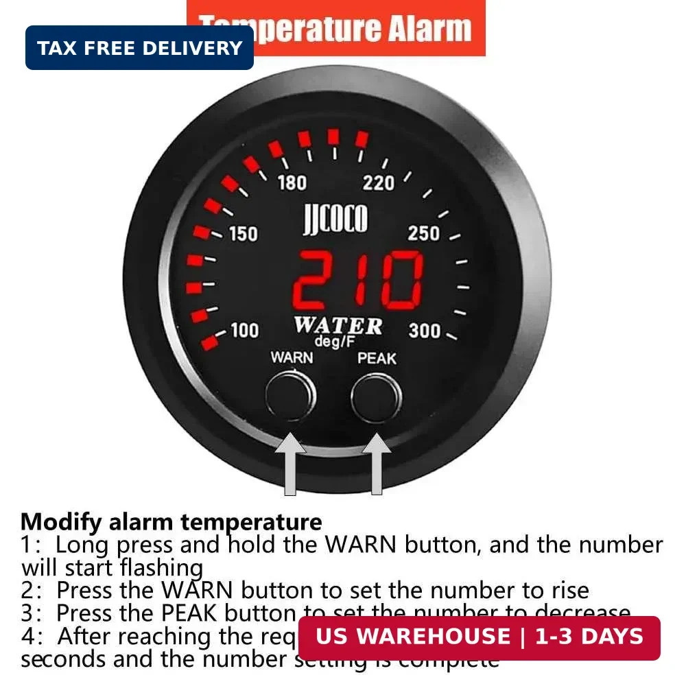 Universal 52mm Water Temperature Gauge with Alarm and 1/8 Npt Sensor Car Digi