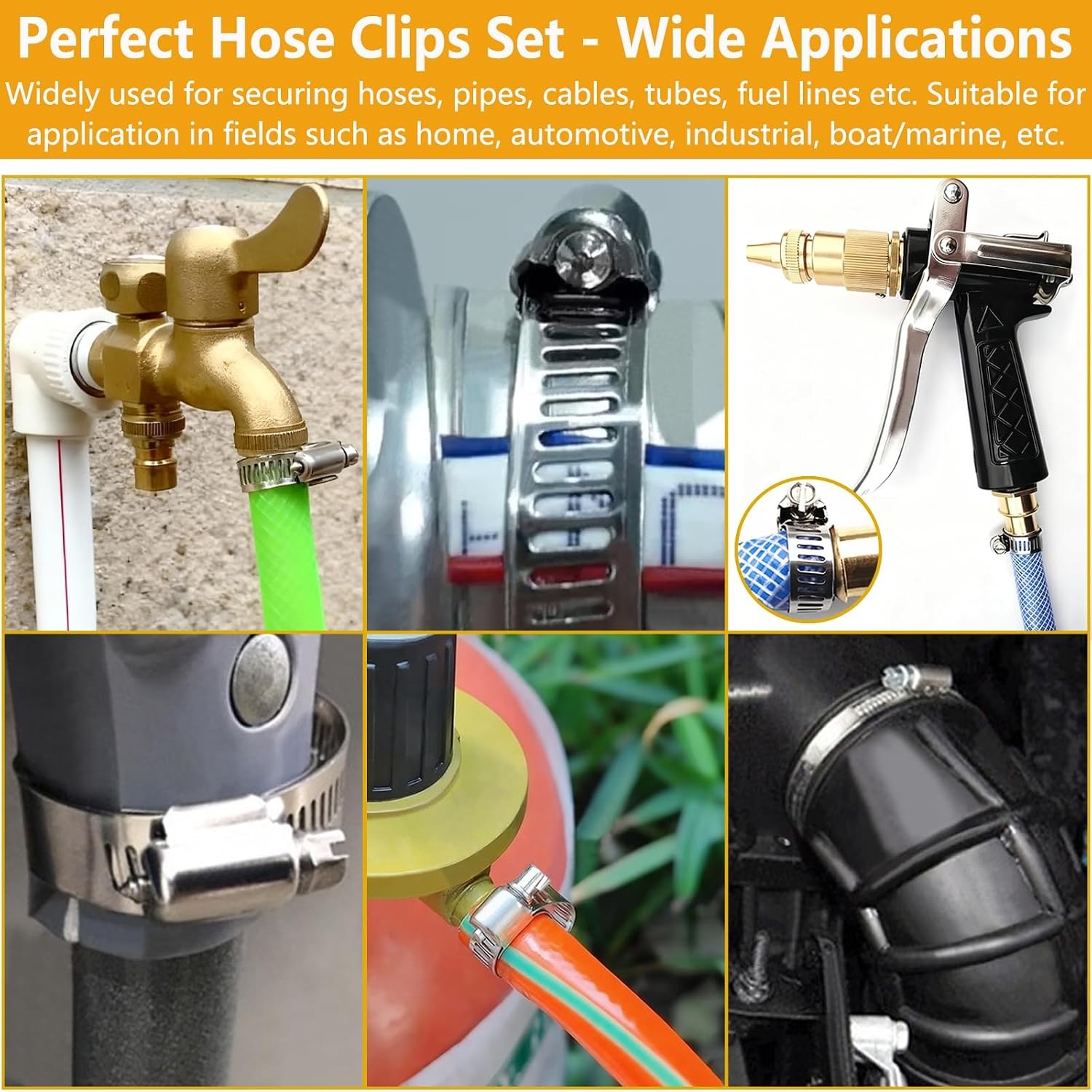 40 Adjustable Hose Clamps 10-70mm Stainless Steel Worm Gear – 40 Pack Set