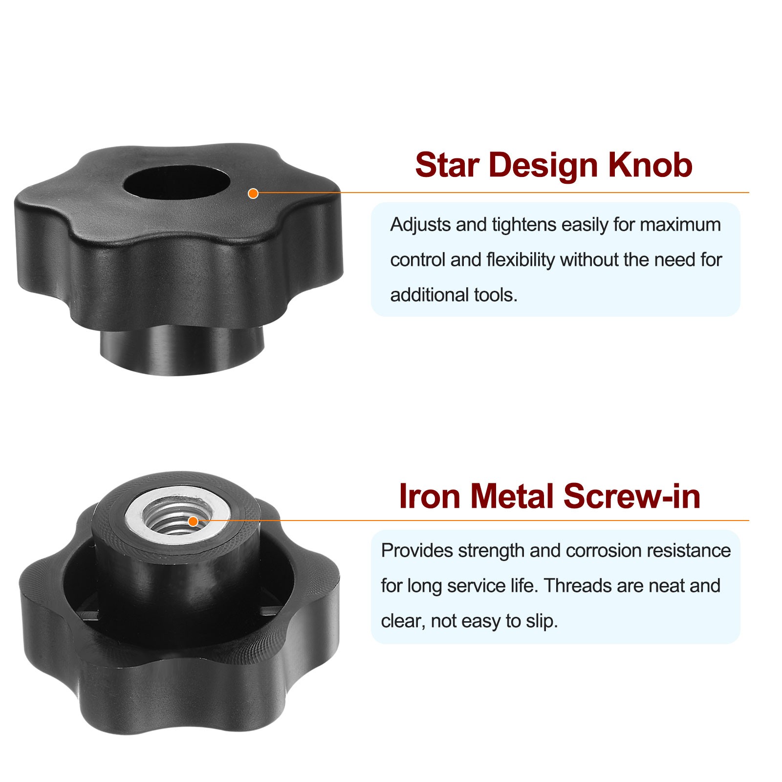 4 Pcs M10 Female Thread Black Star Knobs INDUSTRIAL Screw-in Clamping Handles